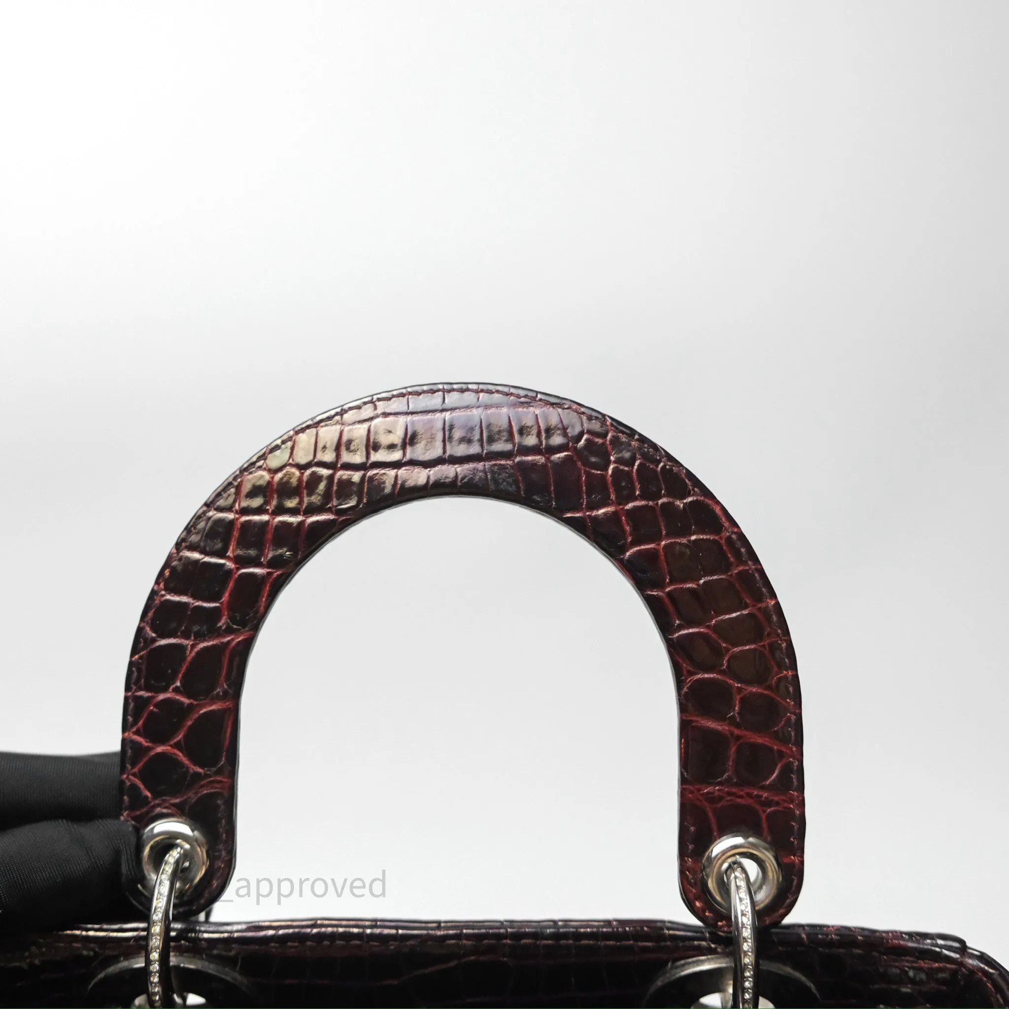 Christian Dior Small Lady Dior Shiny Crocodile Burgundy Diamond Hardware