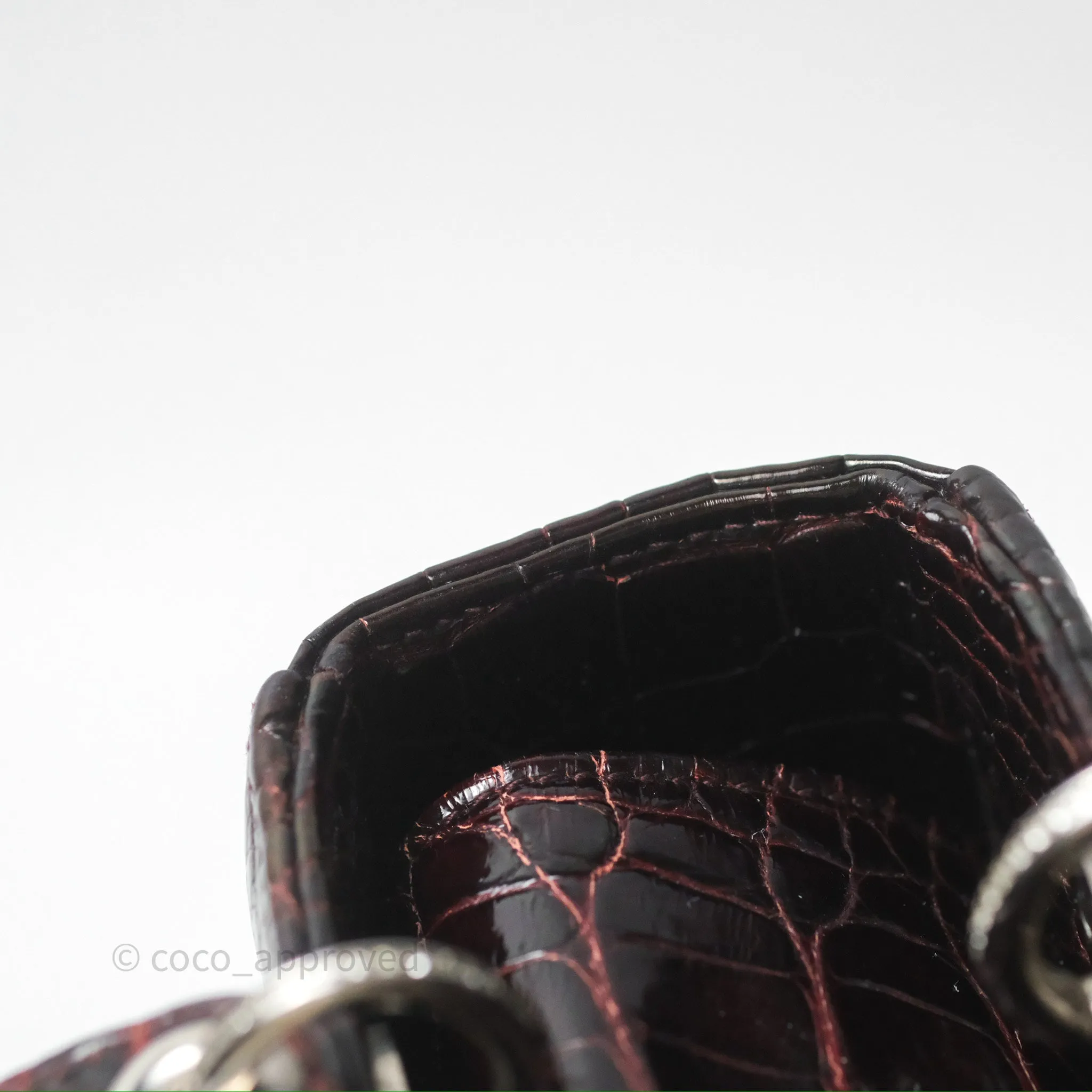 Christian Dior Small Lady Dior Shiny Crocodile Burgundy Diamond Hardware