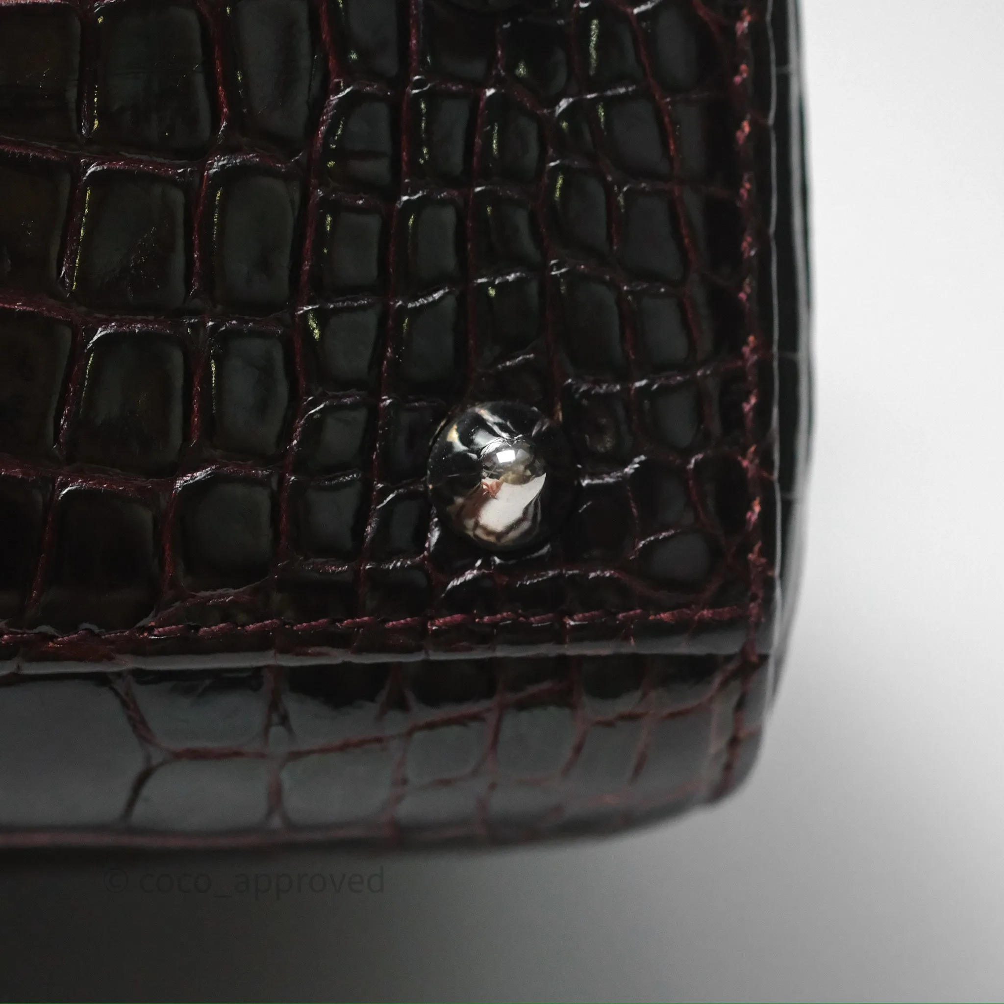 Christian Dior Small Lady Dior Shiny Crocodile Burgundy Diamond Hardware