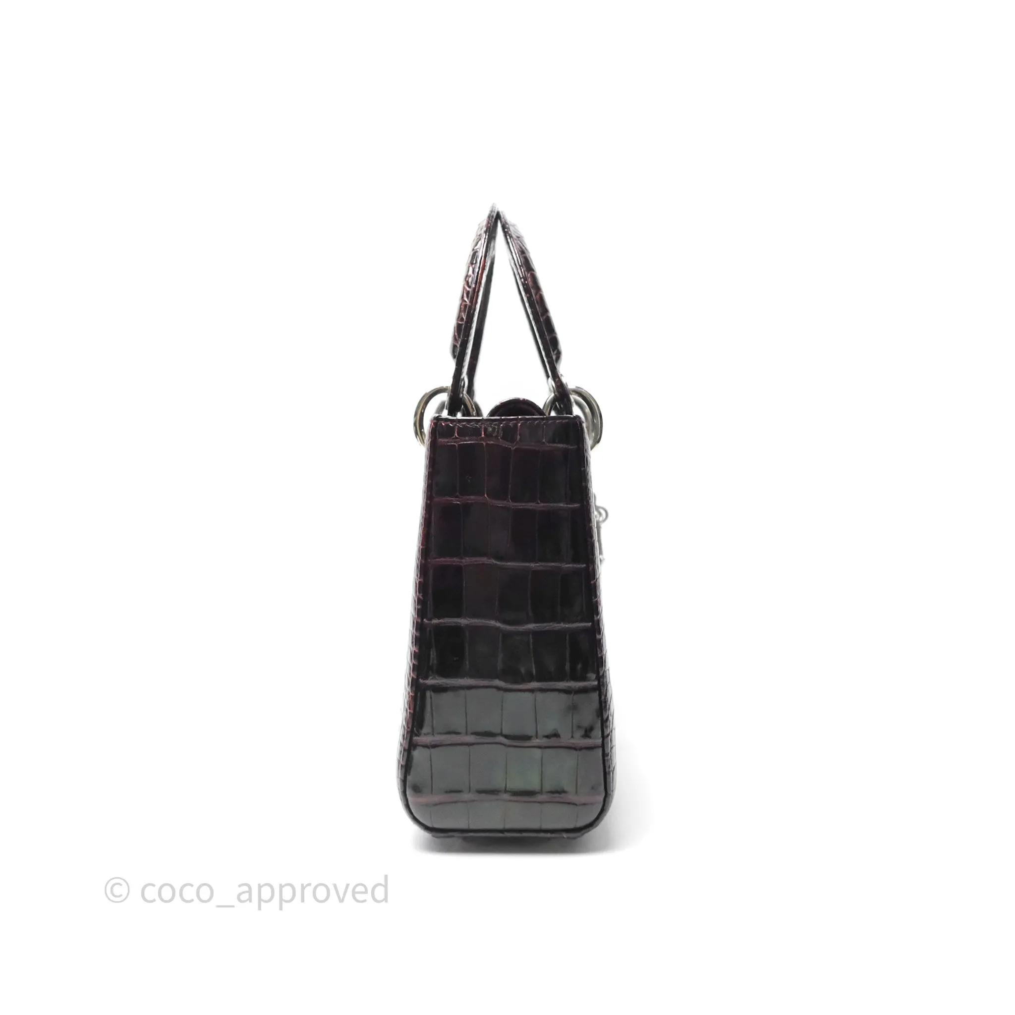 Christian Dior Small Lady Dior Shiny Crocodile Burgundy Diamond Hardware