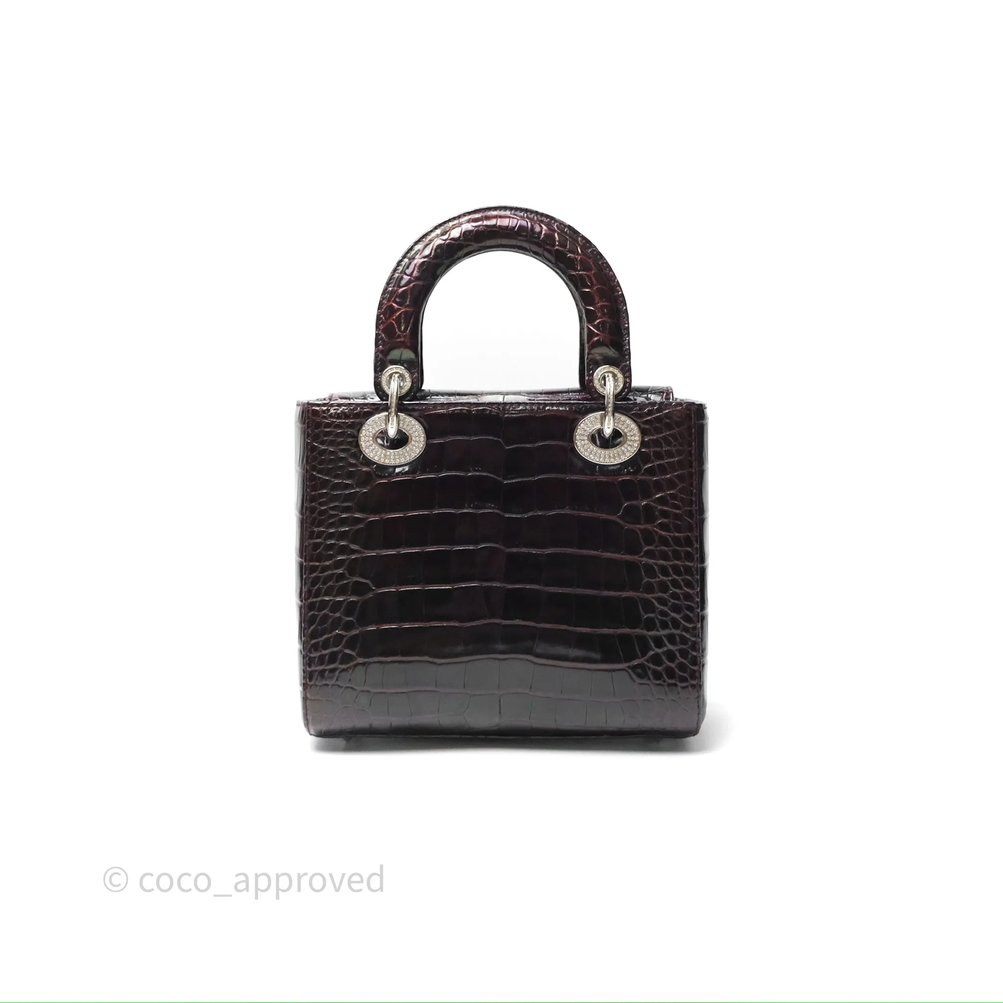 Christian Dior Small Lady Dior Shiny Crocodile Burgundy Diamond Hardware
