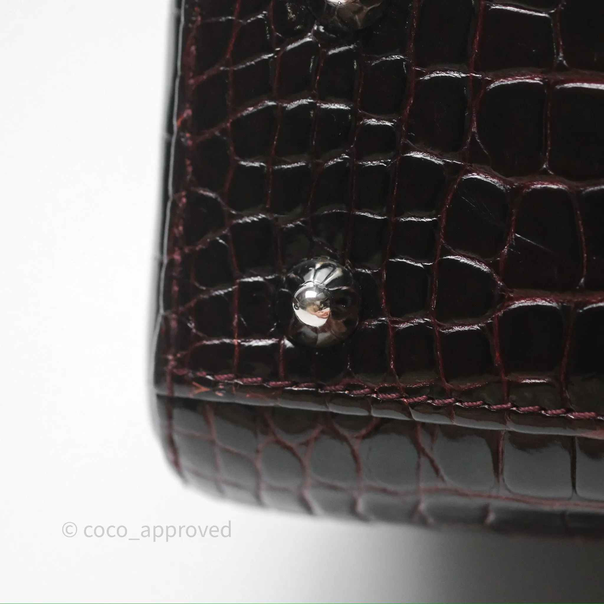 Christian Dior Small Lady Dior Shiny Crocodile Burgundy Diamond Hardware