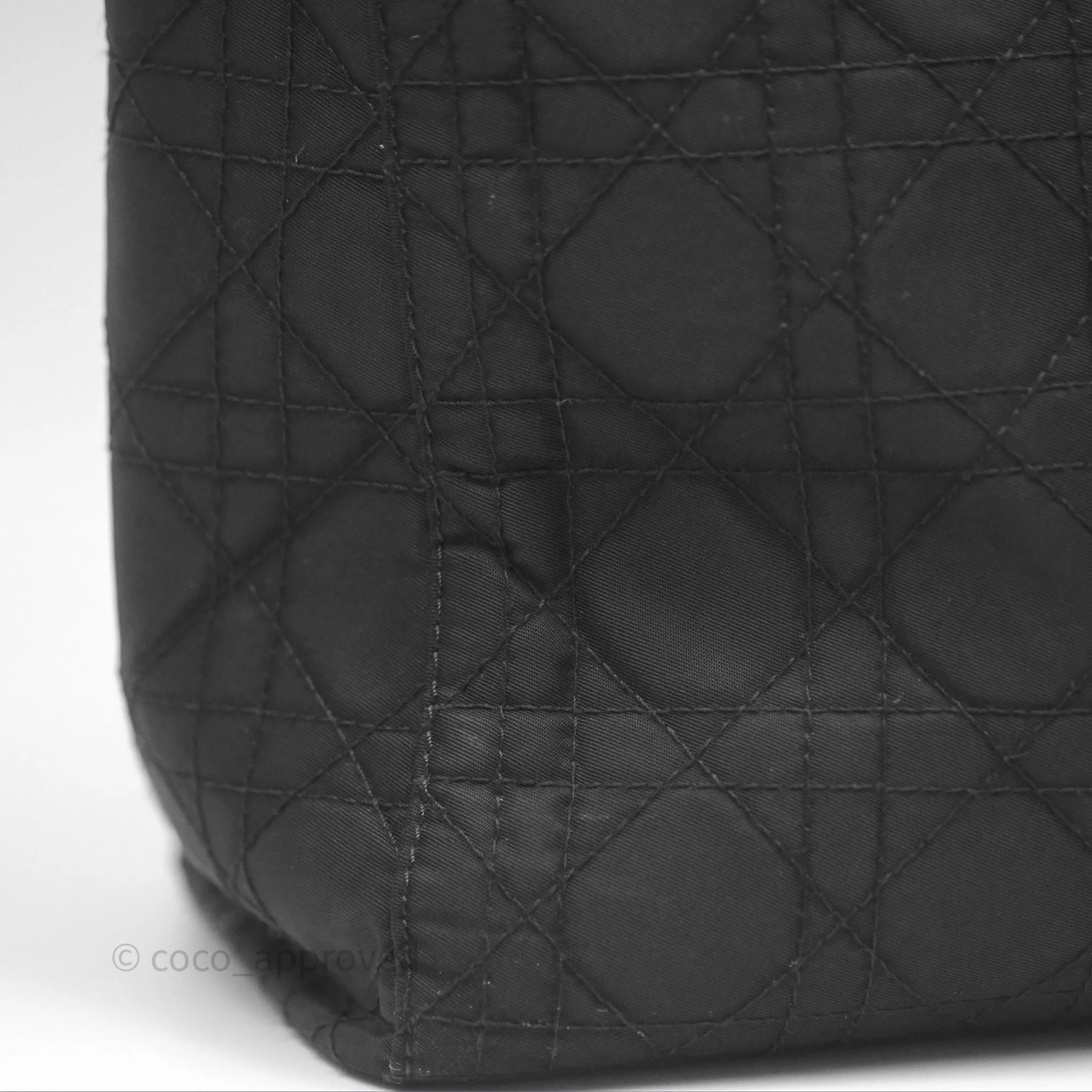 Christian Dior Vintage Large Lady Dior Cannage Fabric Black Silver Hardware