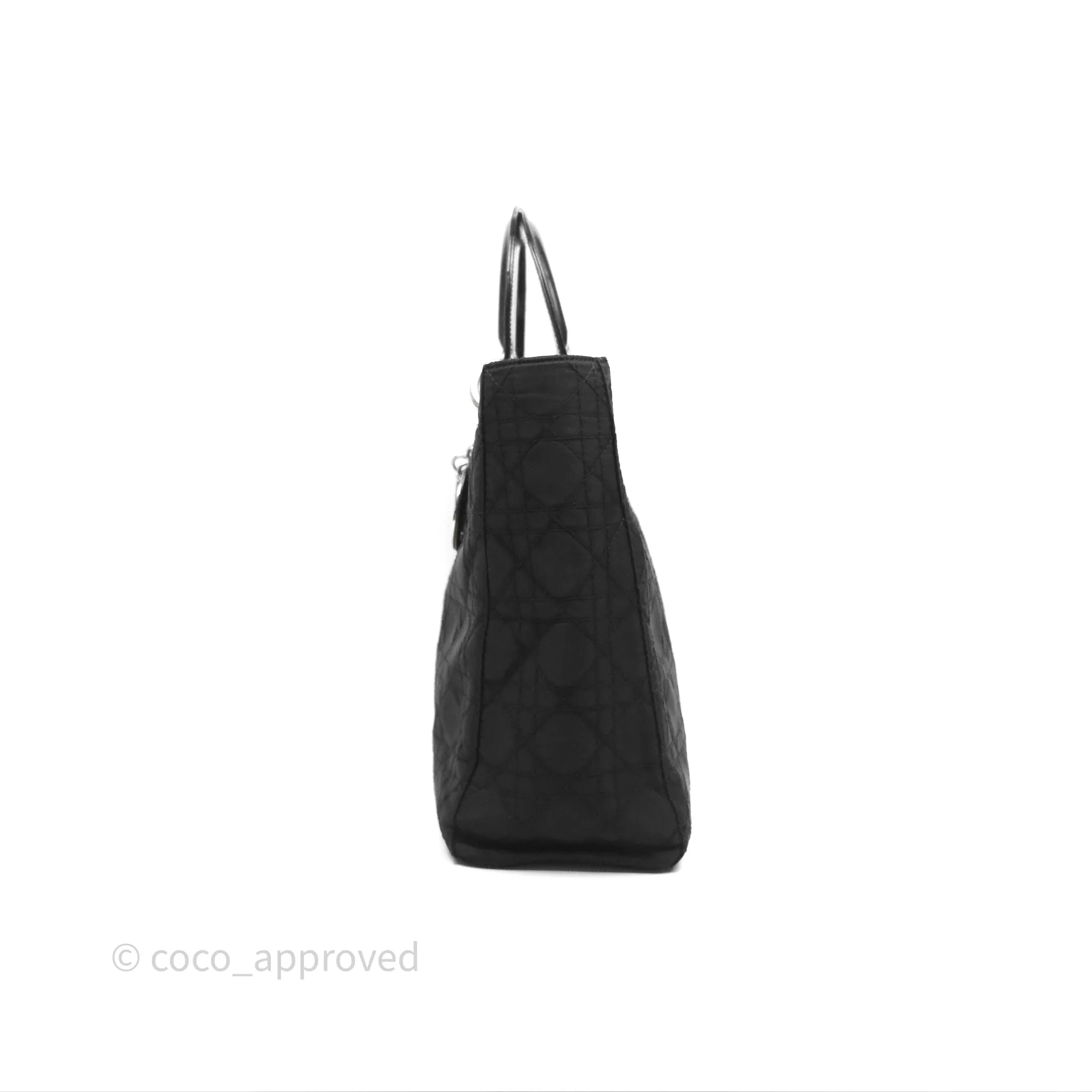Christian Dior Vintage Large Lady Dior Cannage Fabric Black Silver Hardware