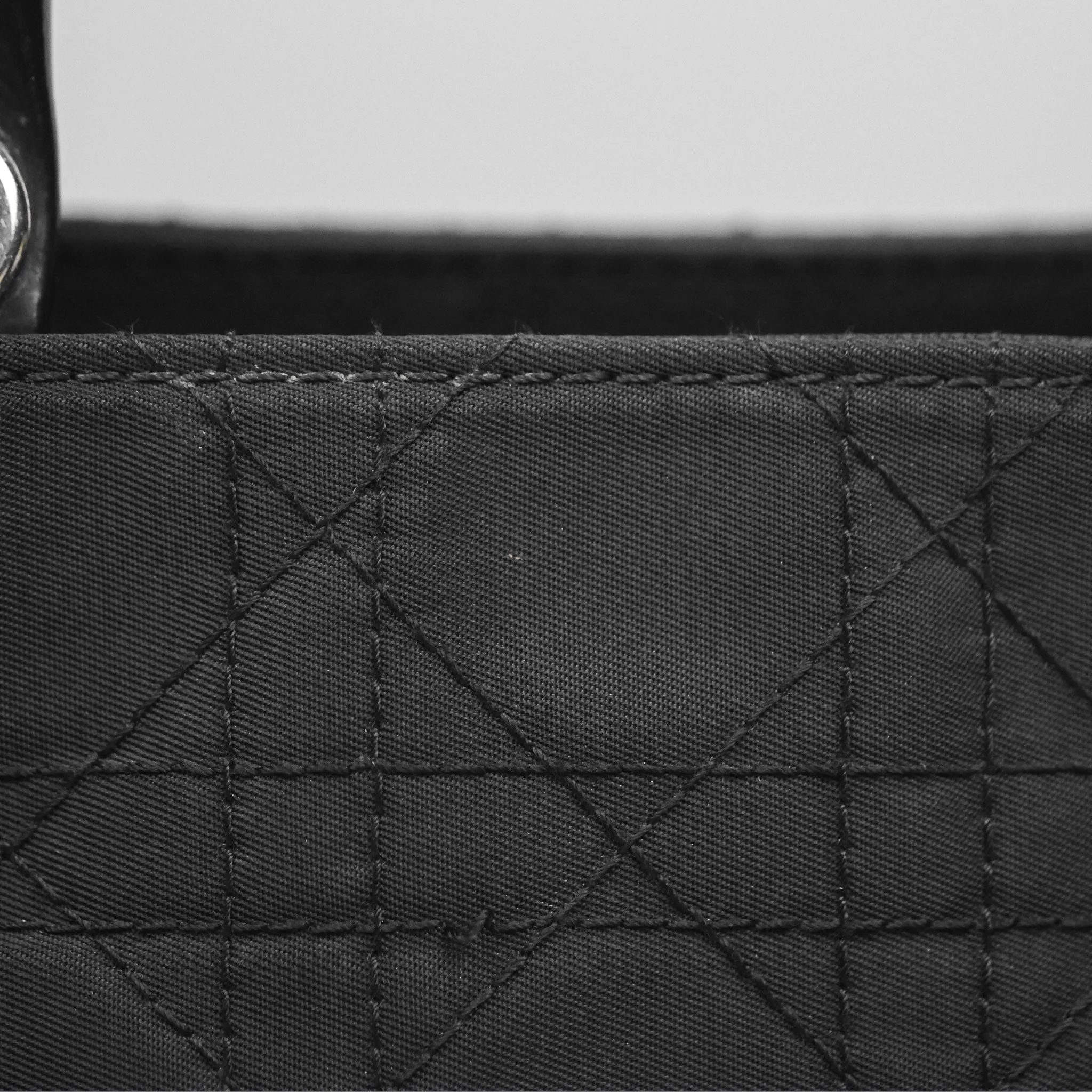 Christian Dior Vintage Large Lady Dior Cannage Fabric Black Silver Hardware