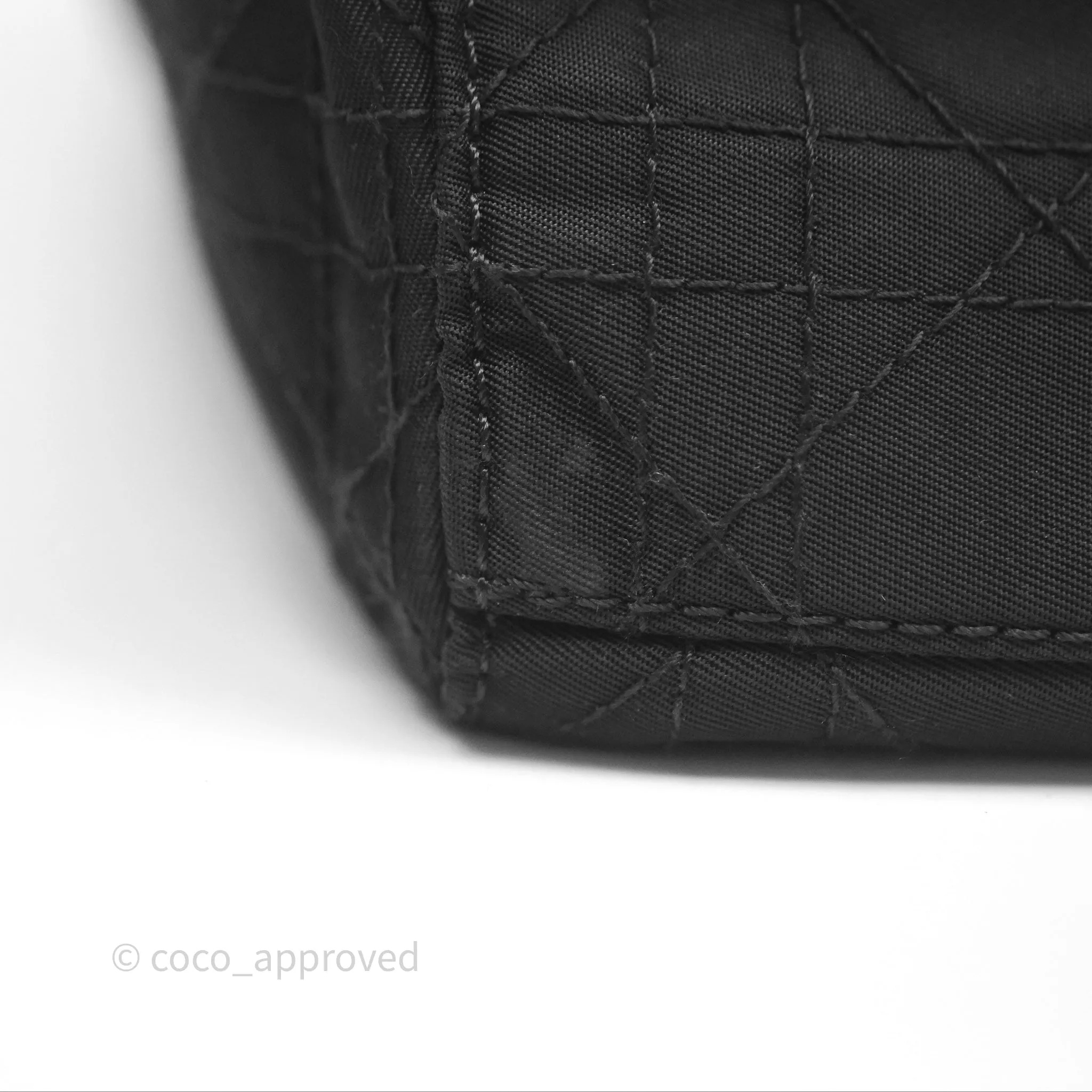Christian Dior Vintage Large Lady Dior Cannage Fabric Black Silver Hardware