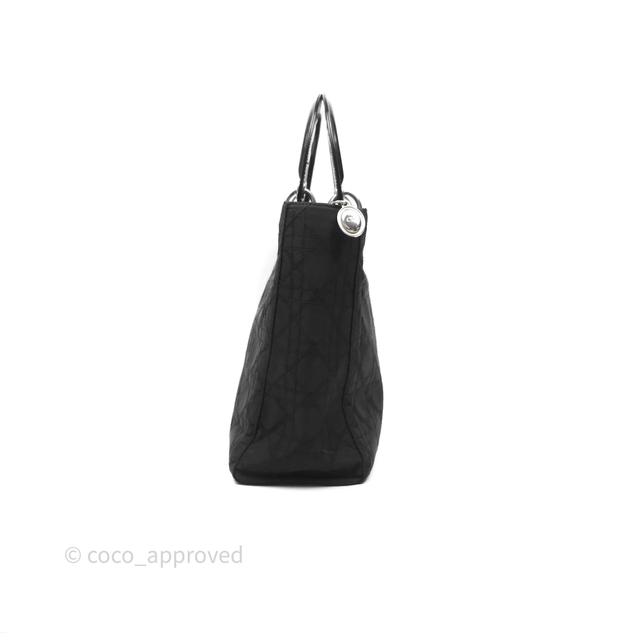 Christian Dior Vintage Large Lady Dior Cannage Fabric Black Silver Hardware