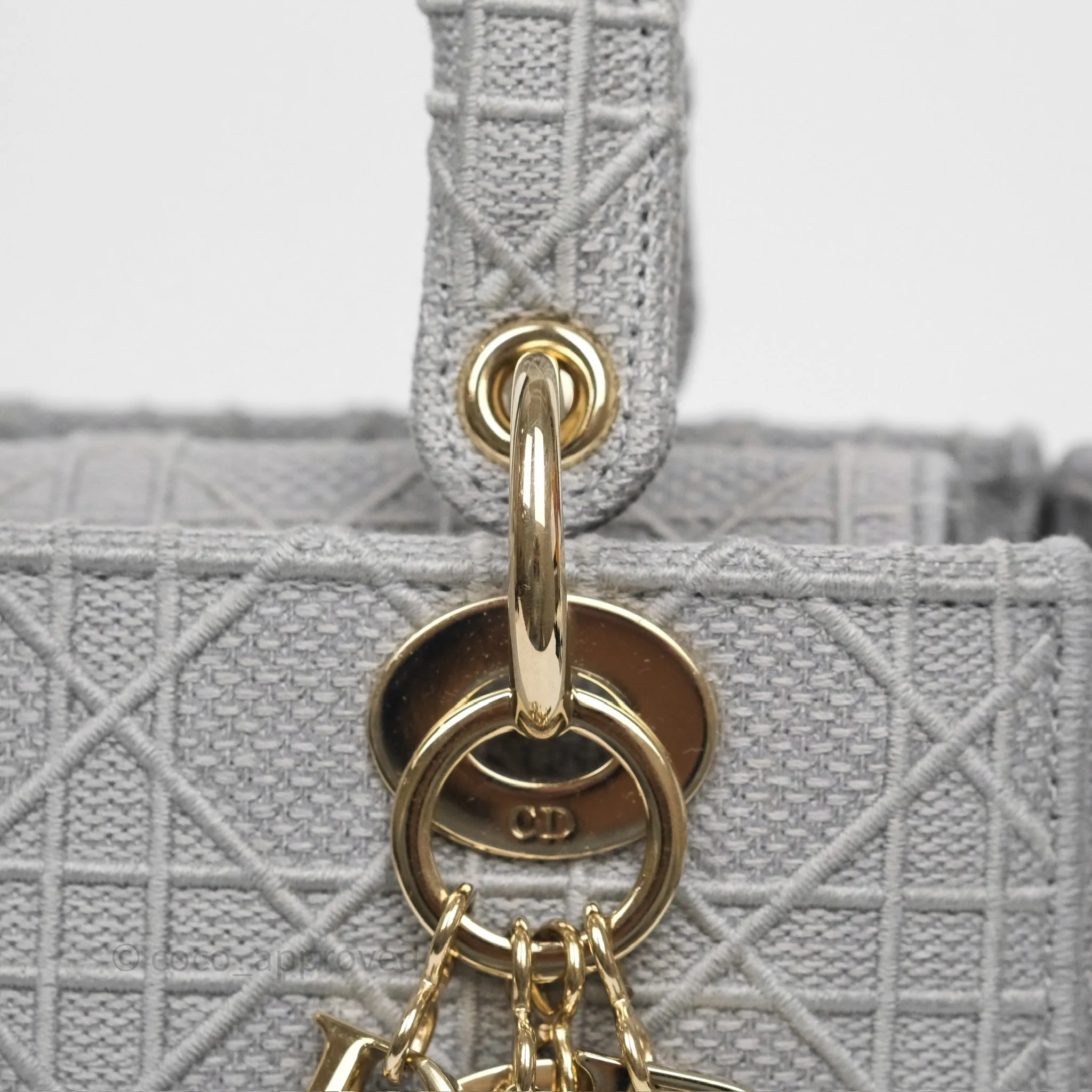 Dior Medium Lady D-Lite Bag Gray Cannage Embroidery Gold Hardware