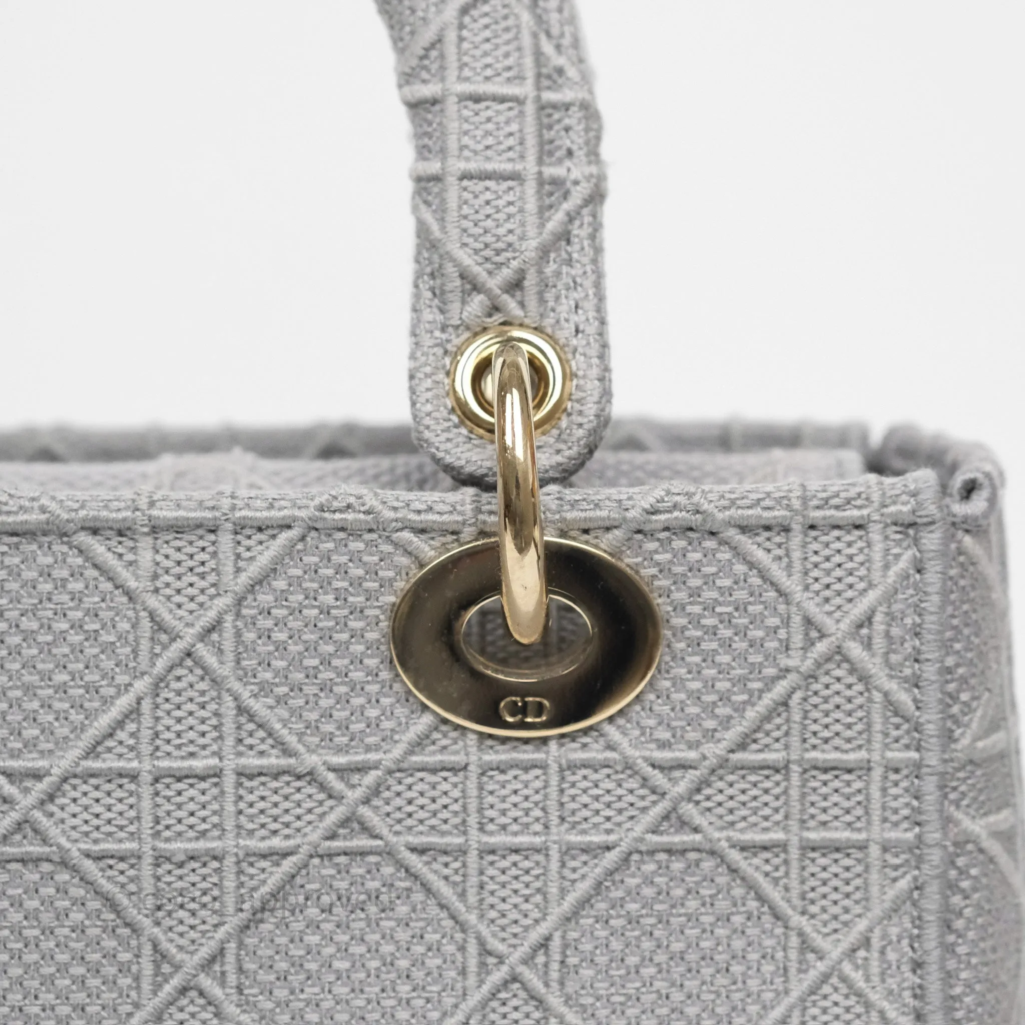 Dior Medium Lady D-Lite Bag Gray Cannage Embroidery Gold Hardware