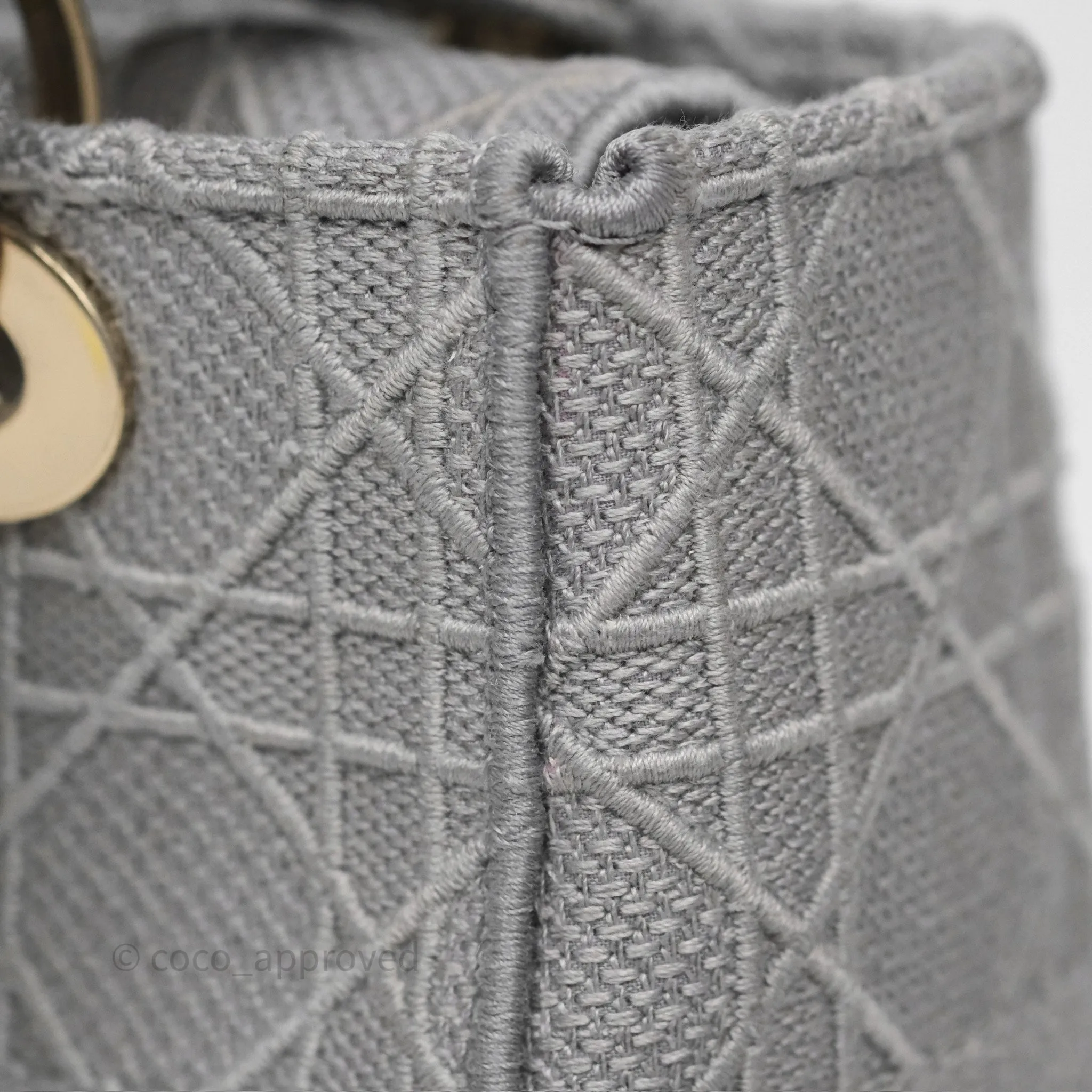Dior Medium Lady D-Lite Bag Gray Cannage Embroidery Gold Hardware