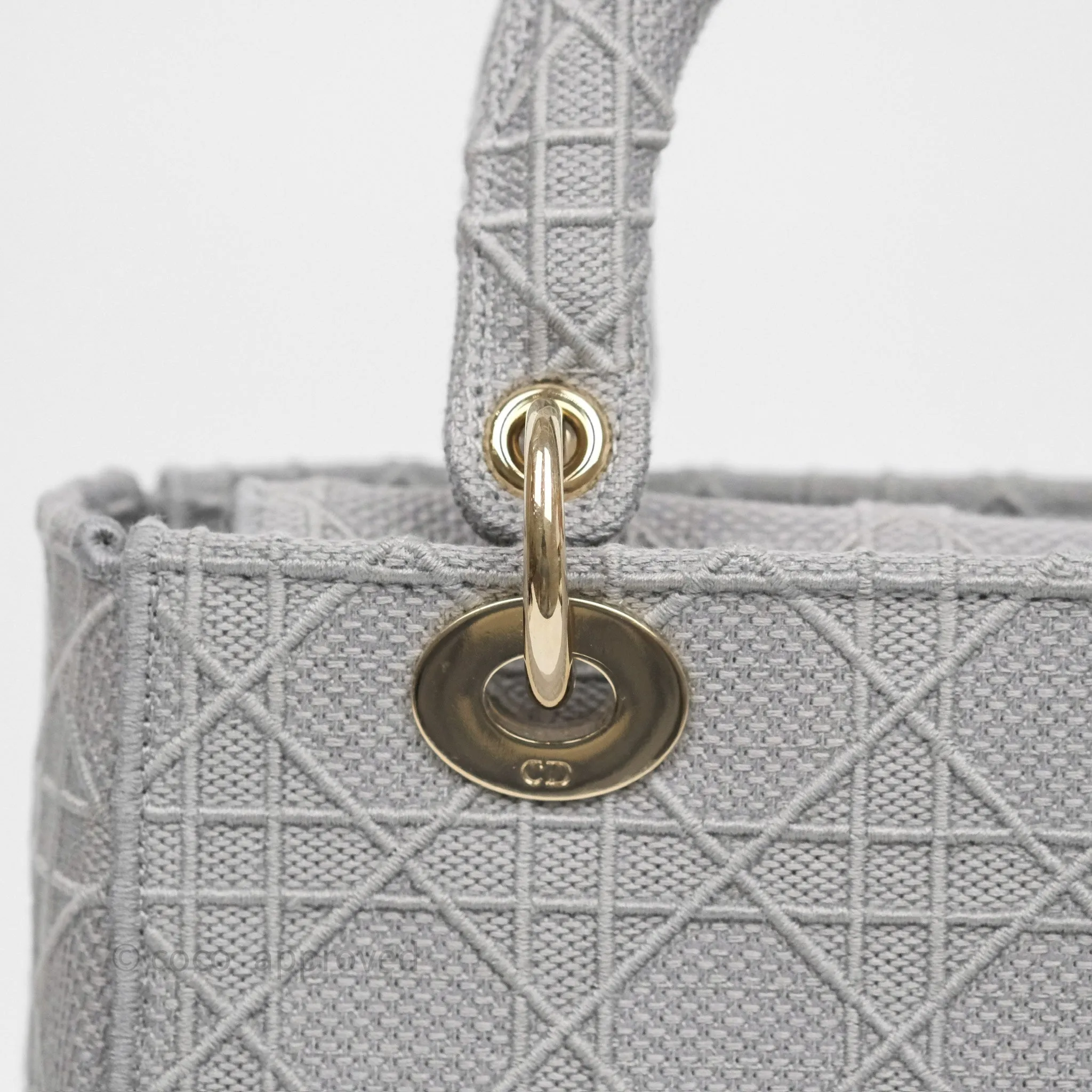 Dior Medium Lady D-Lite Bag Gray Cannage Embroidery Gold Hardware