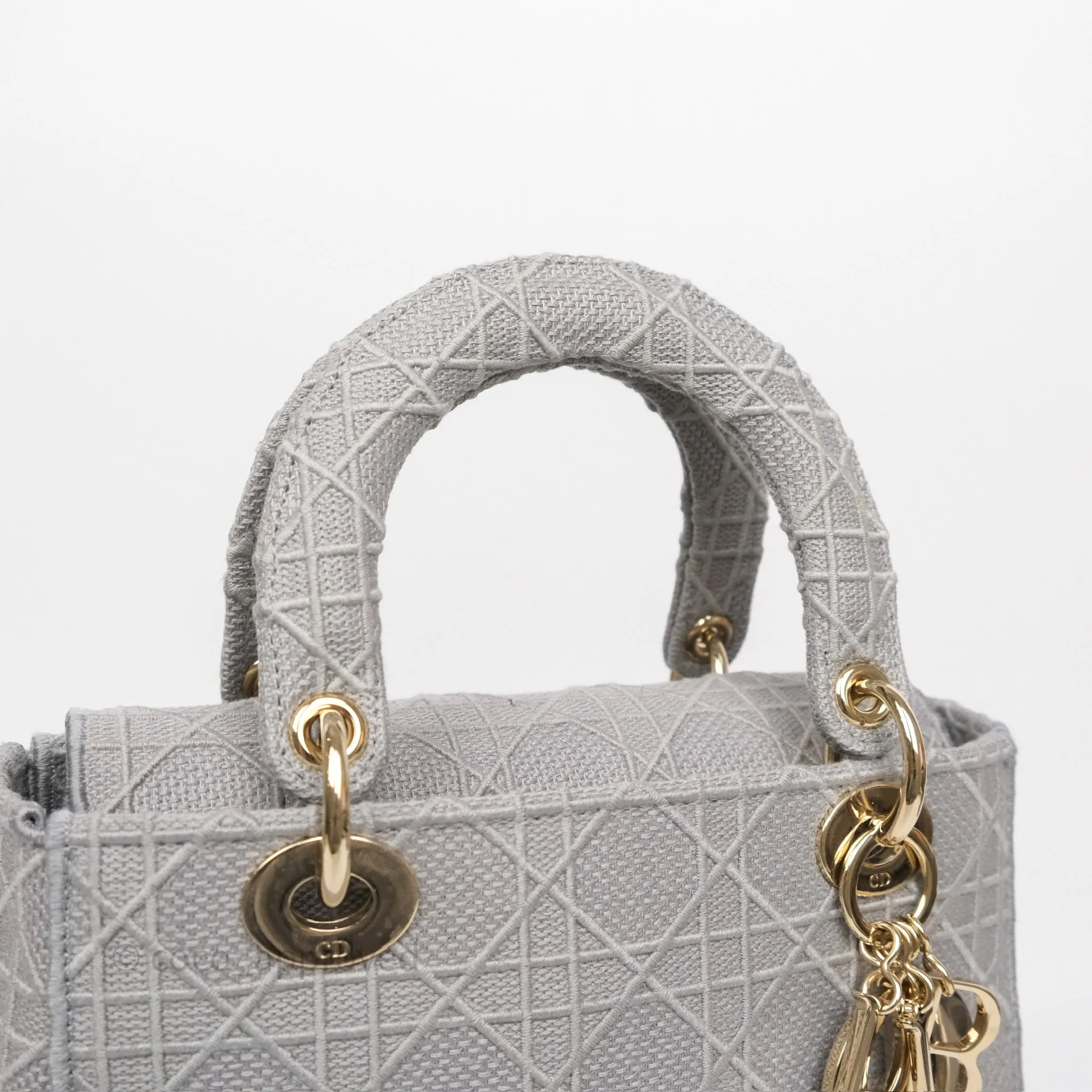 Dior Medium Lady D-Lite Bag Gray Cannage Embroidery Gold Hardware