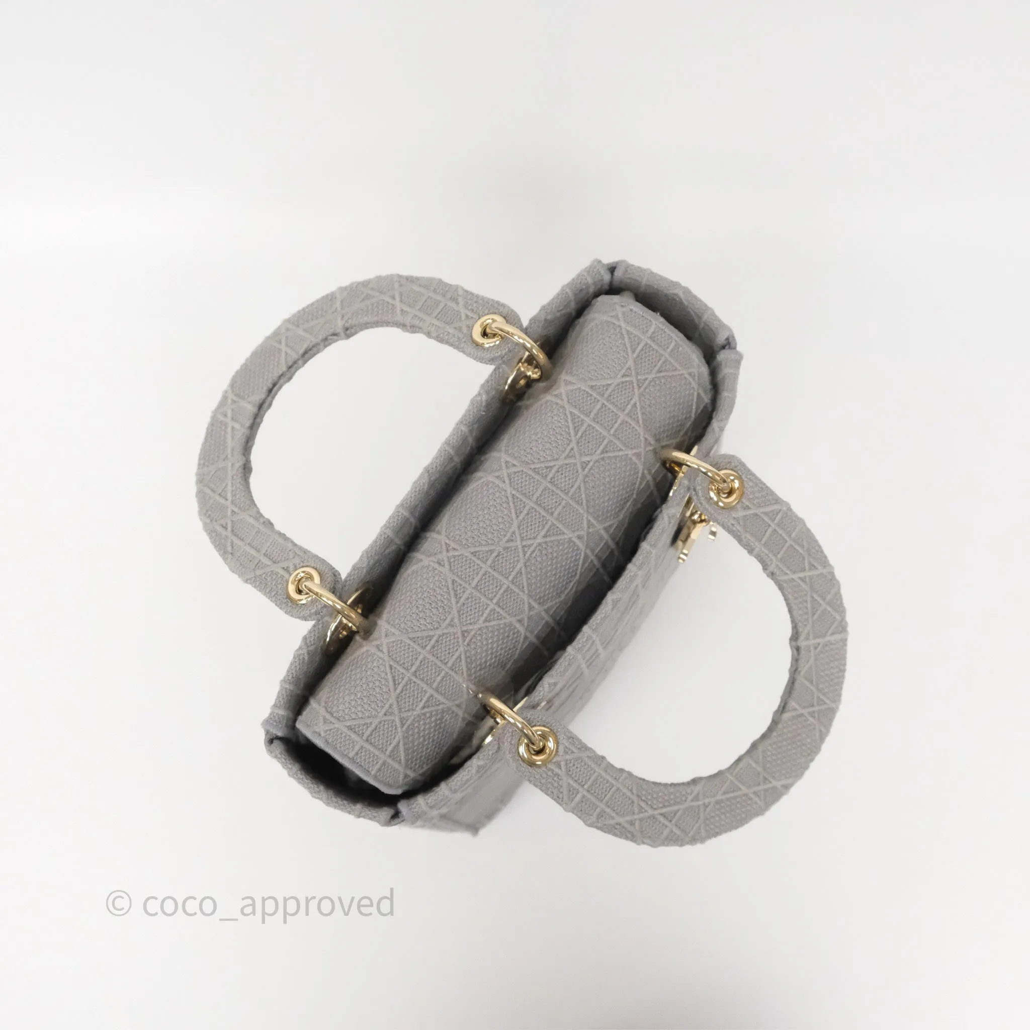 Dior Medium Lady D-Lite Bag Gray Cannage Embroidery Gold Hardware