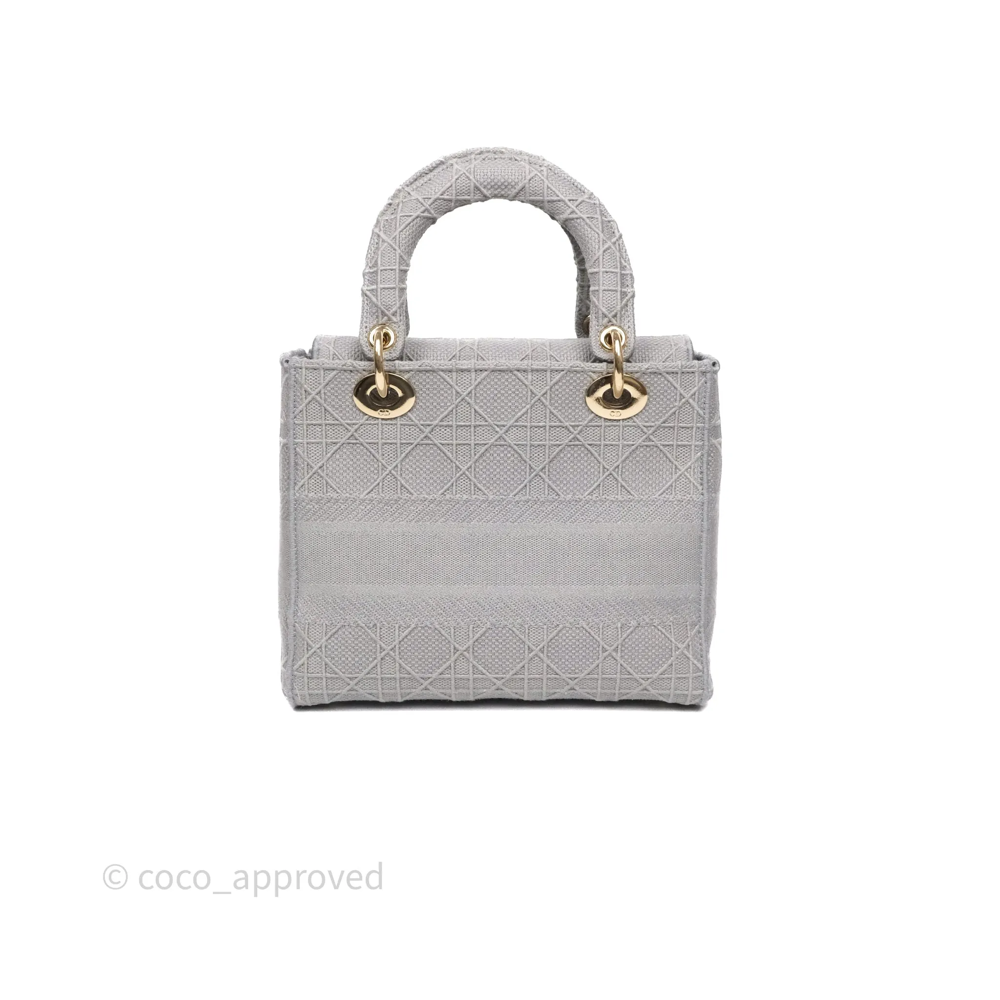 Dior Medium Lady D-Lite Bag Gray Cannage Embroidery Gold Hardware