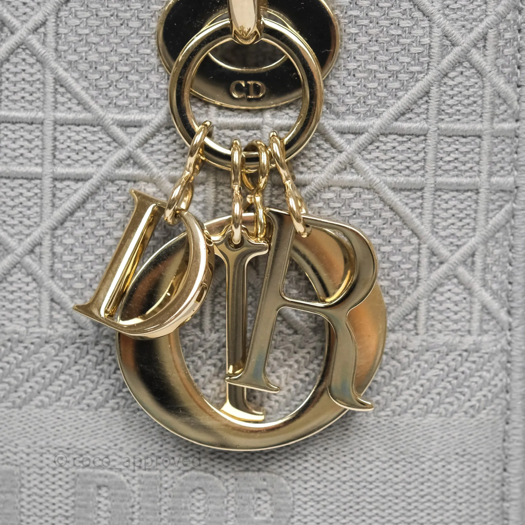 Dior Medium Lady D-Lite Bag Gray Cannage Embroidery Gold Hardware