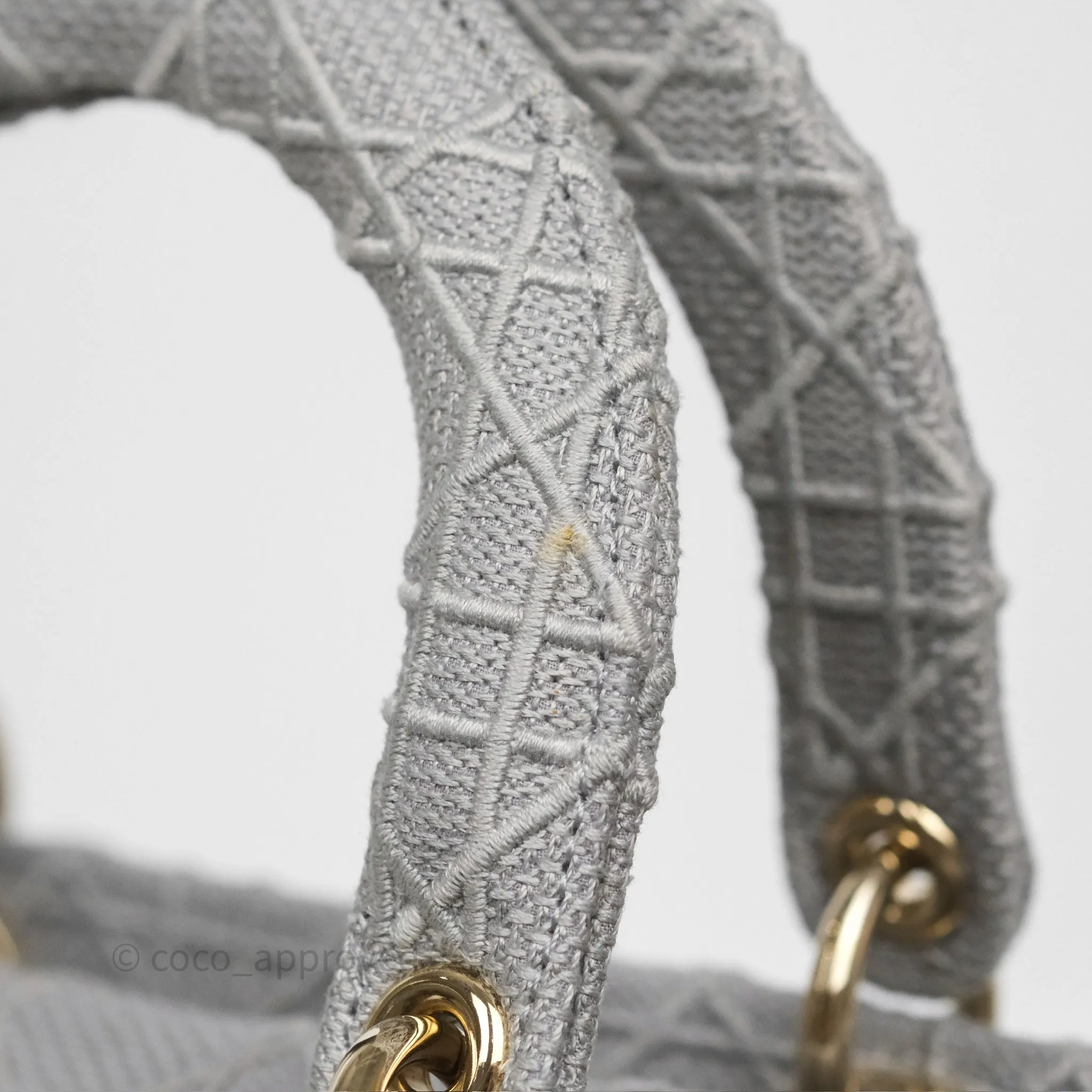 Dior Medium Lady D-Lite Bag Gray Cannage Embroidery Gold Hardware