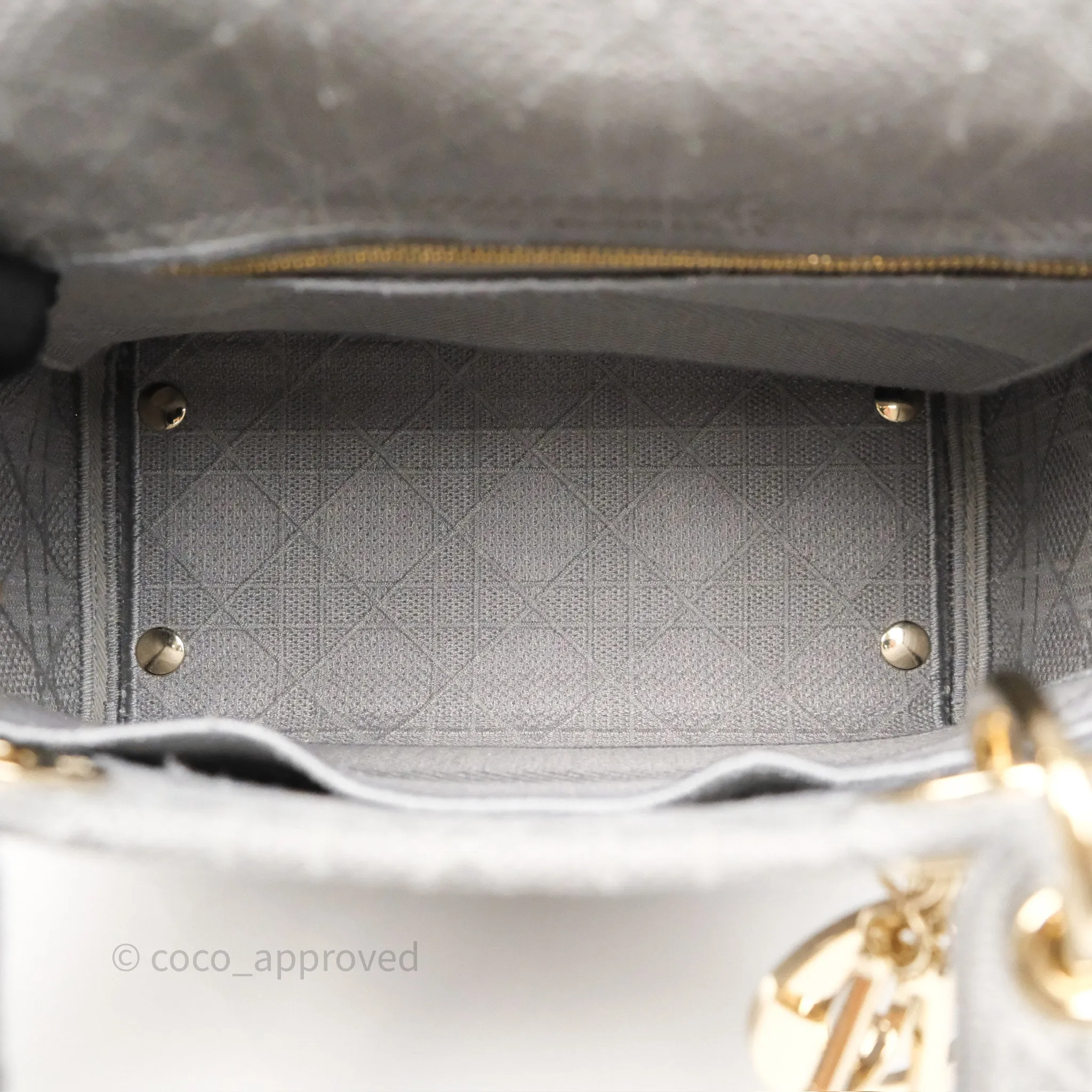 Dior Medium Lady D-Lite Bag Gray Cannage Embroidery Gold Hardware