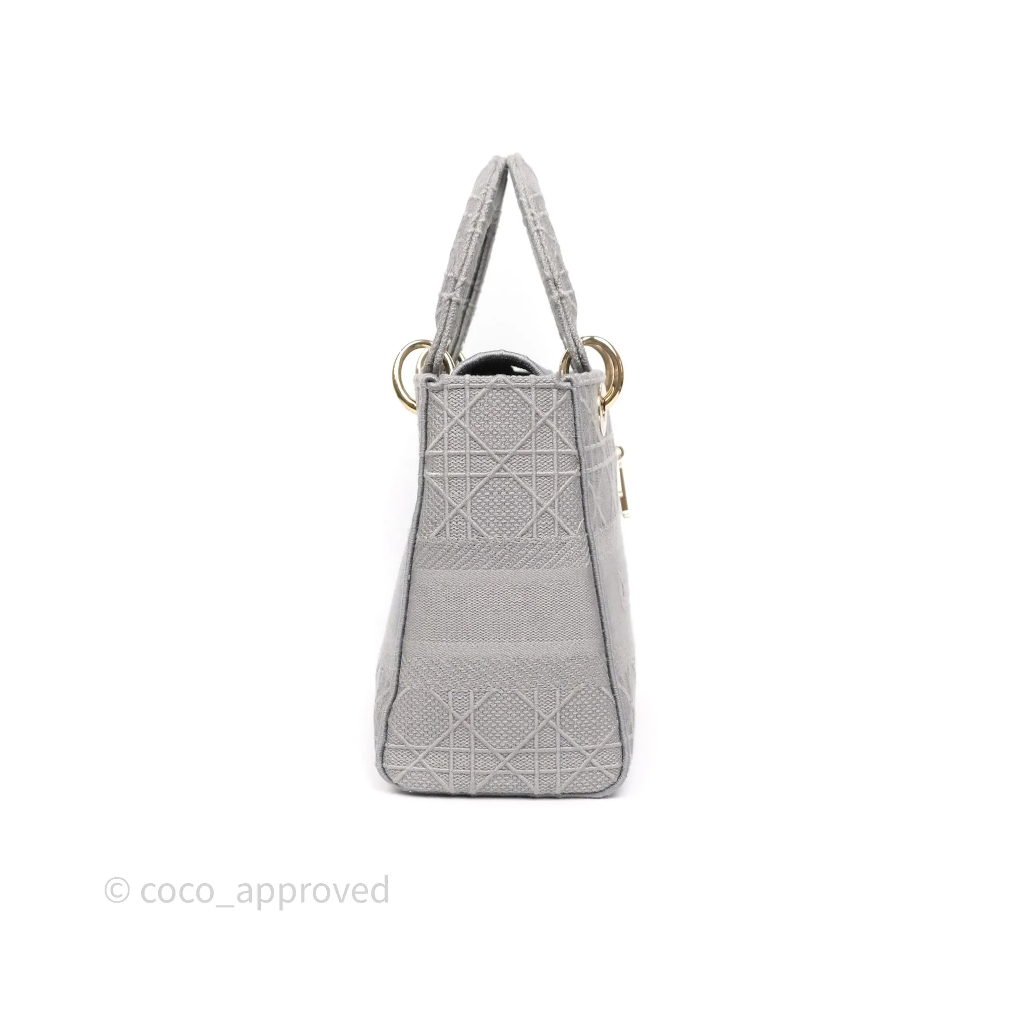 Dior Medium Lady D-Lite Bag Gray Cannage Embroidery Gold Hardware