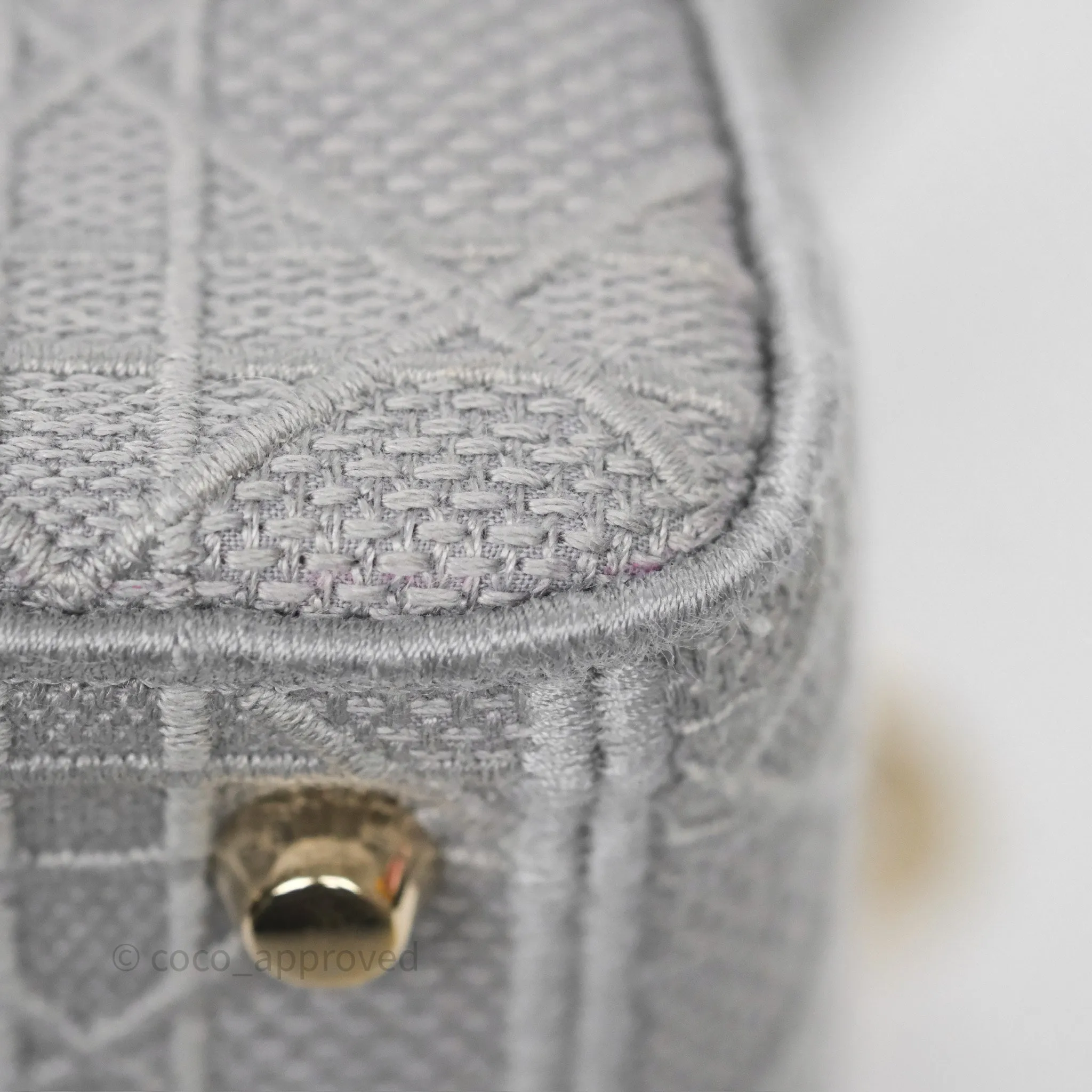 Dior Medium Lady D-Lite Bag Gray Cannage Embroidery Gold Hardware