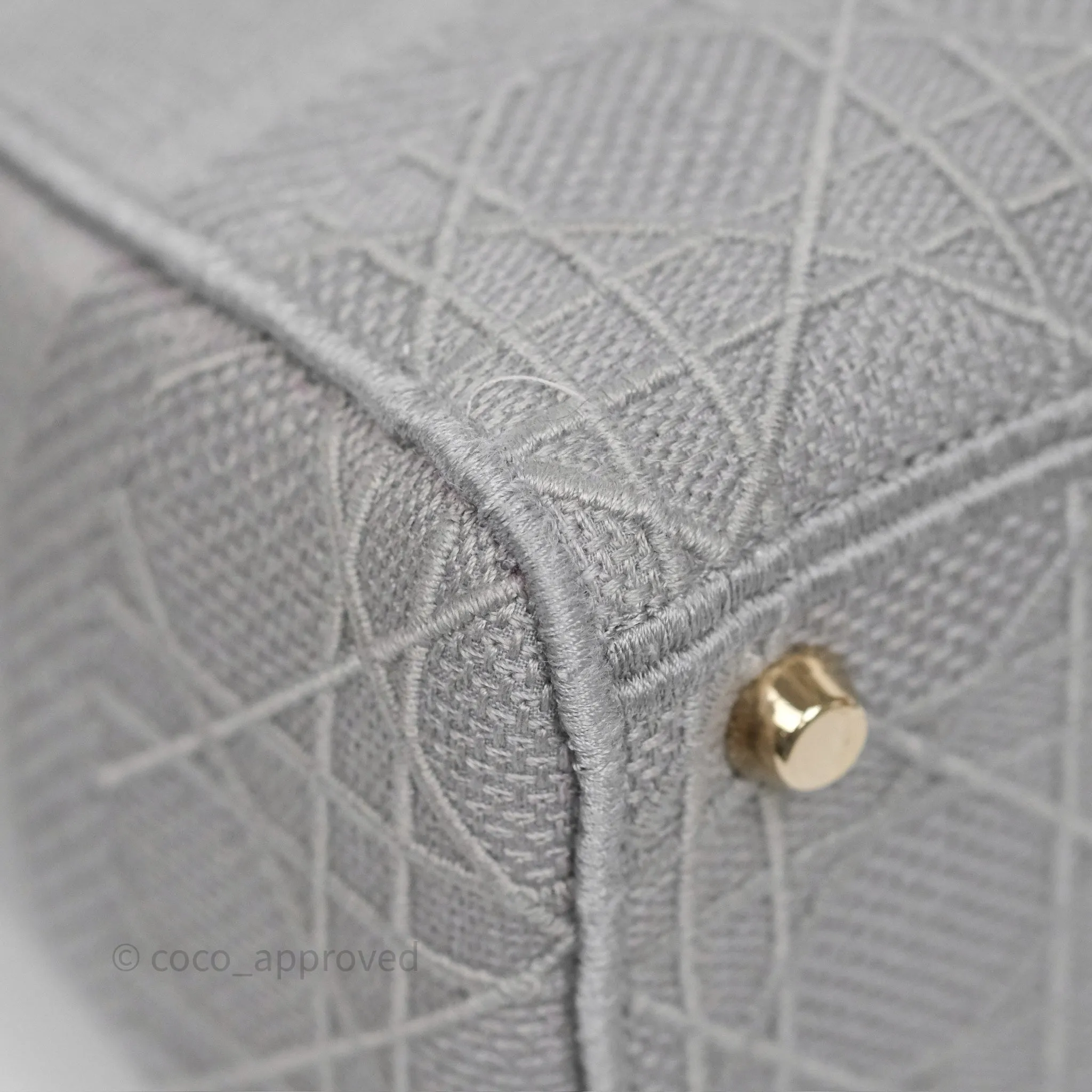 Dior Medium Lady D-Lite Bag Gray Cannage Embroidery Gold Hardware