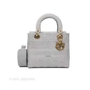 Dior Medium Lady D-Lite Bag Gray Cannage Embroidery Gold Hardware