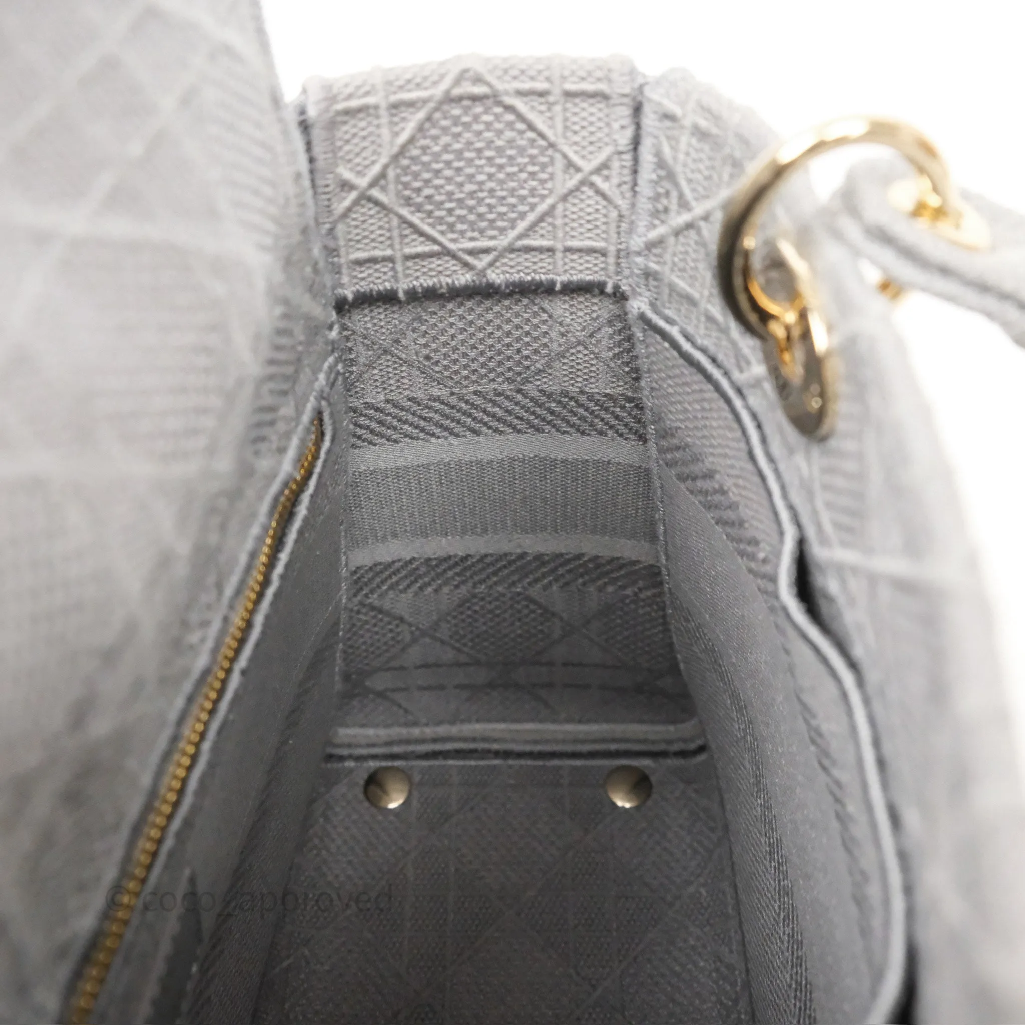 Dior Medium Lady D-Lite Bag Gray Cannage Embroidery Gold Hardware