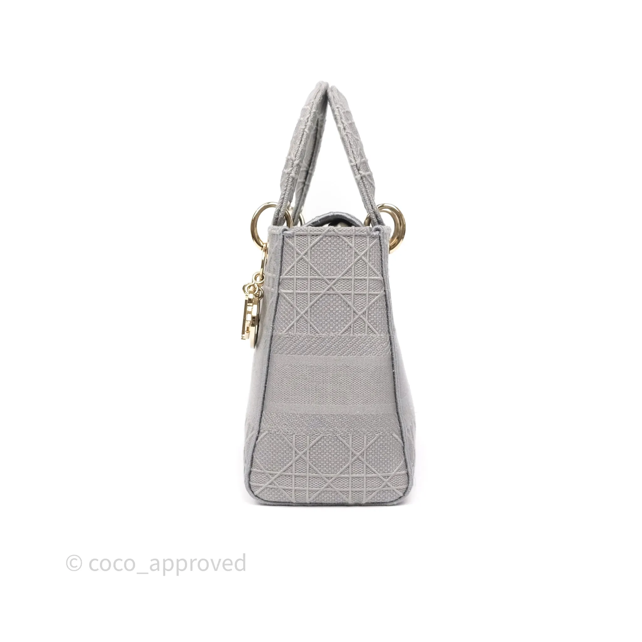 Dior Medium Lady D-Lite Bag Gray Cannage Embroidery Gold Hardware