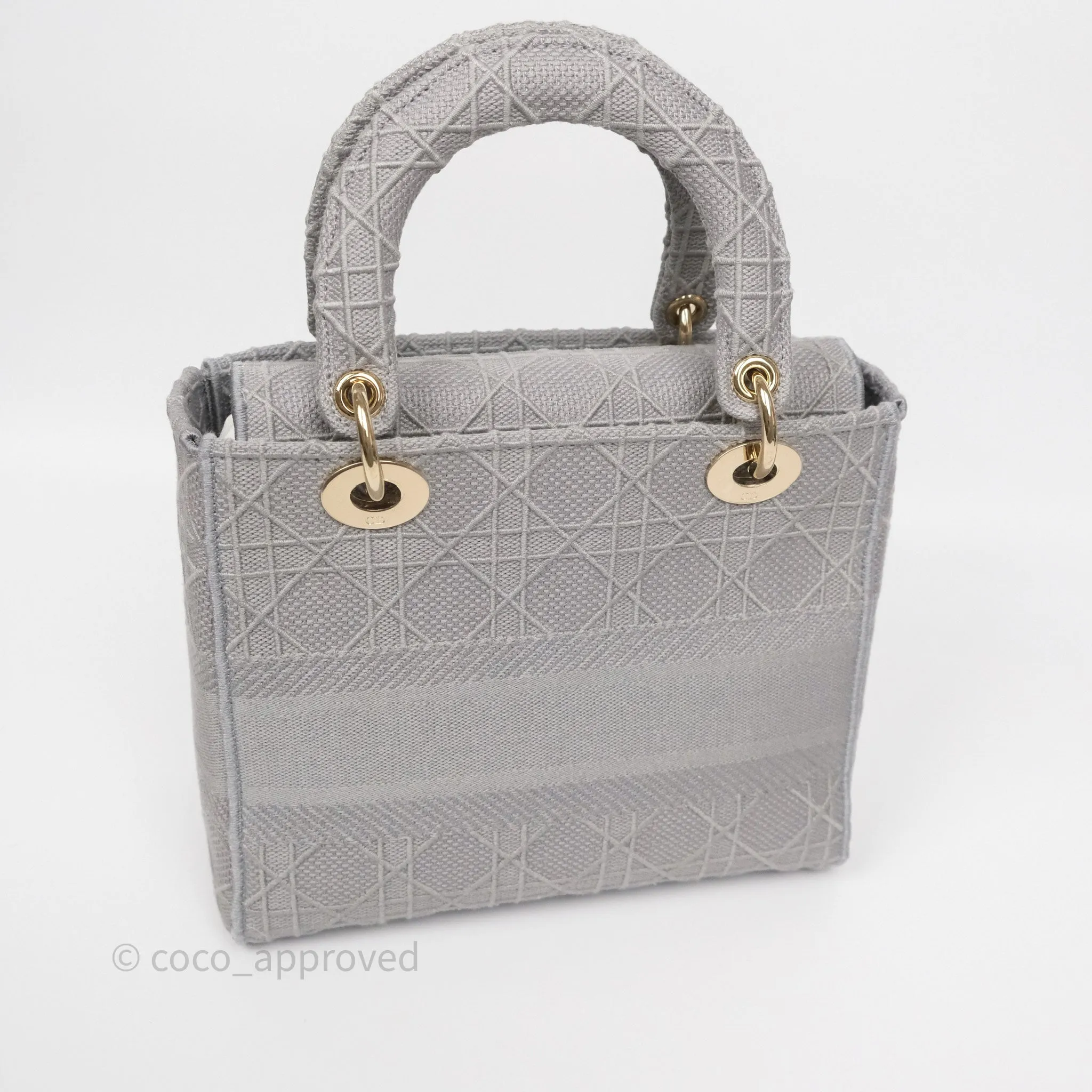 Dior Medium Lady D-Lite Bag Gray Cannage Embroidery Gold Hardware
