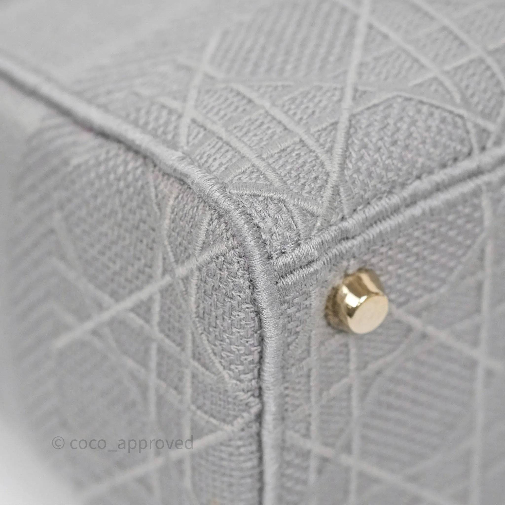 Dior Medium Lady D-Lite Bag Gray Cannage Embroidery Gold Hardware