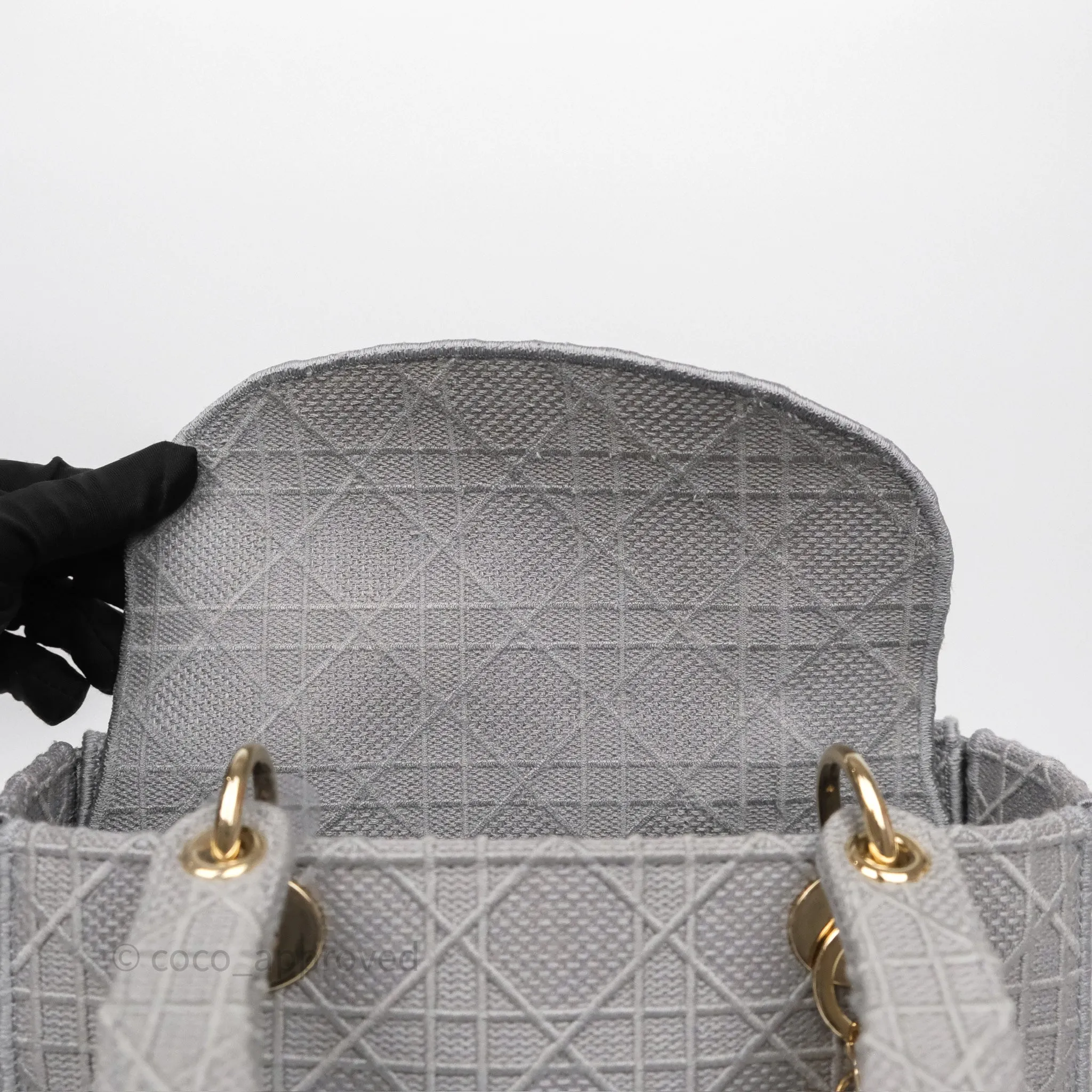 Dior Medium Lady D-Lite Bag Gray Cannage Embroidery Gold Hardware
