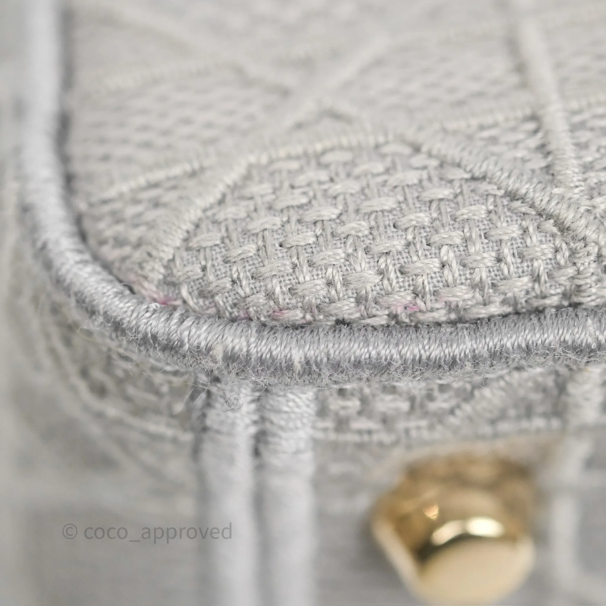 Dior Medium Lady D-Lite Bag Gray Cannage Embroidery Gold Hardware