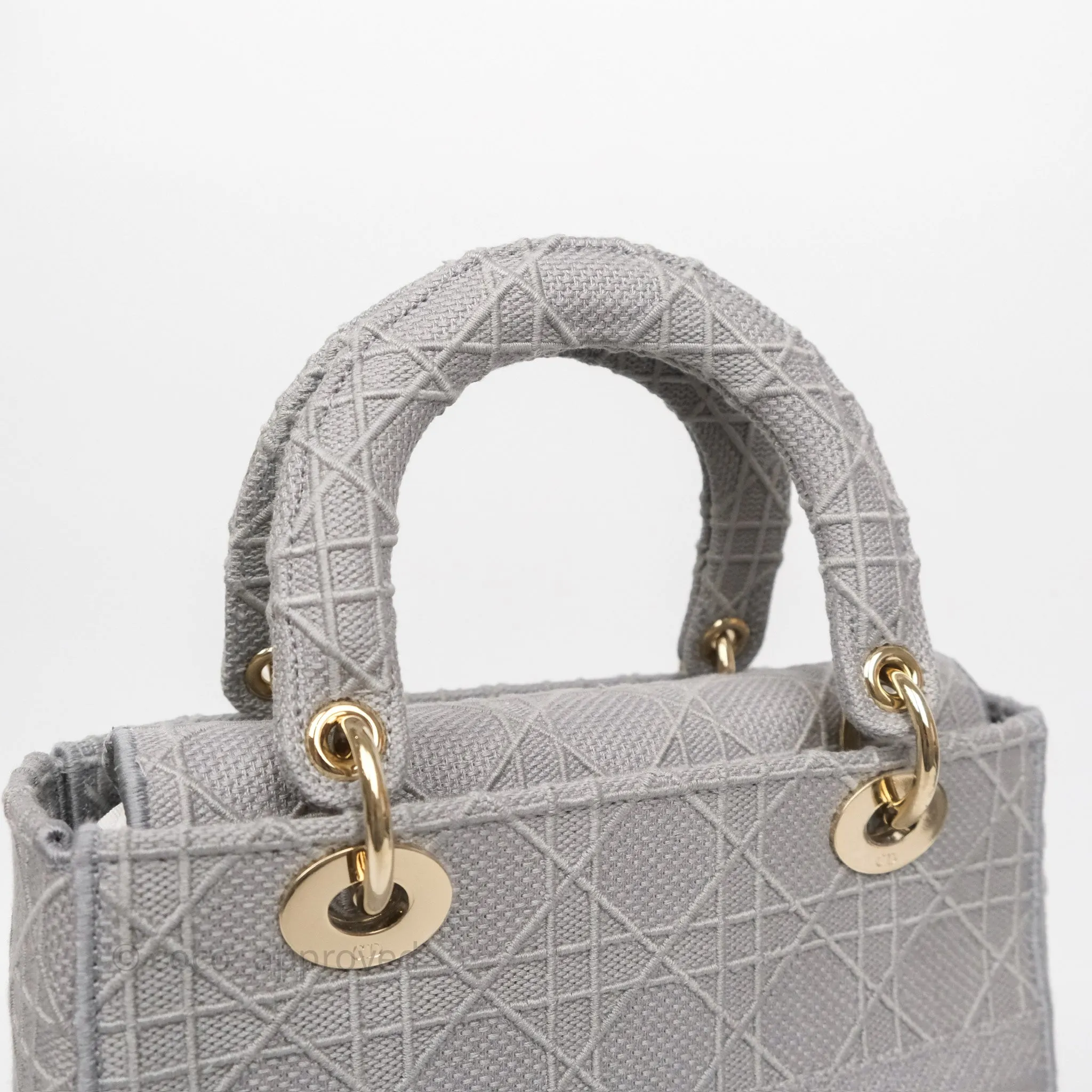 Dior Medium Lady D-Lite Bag Gray Cannage Embroidery Gold Hardware