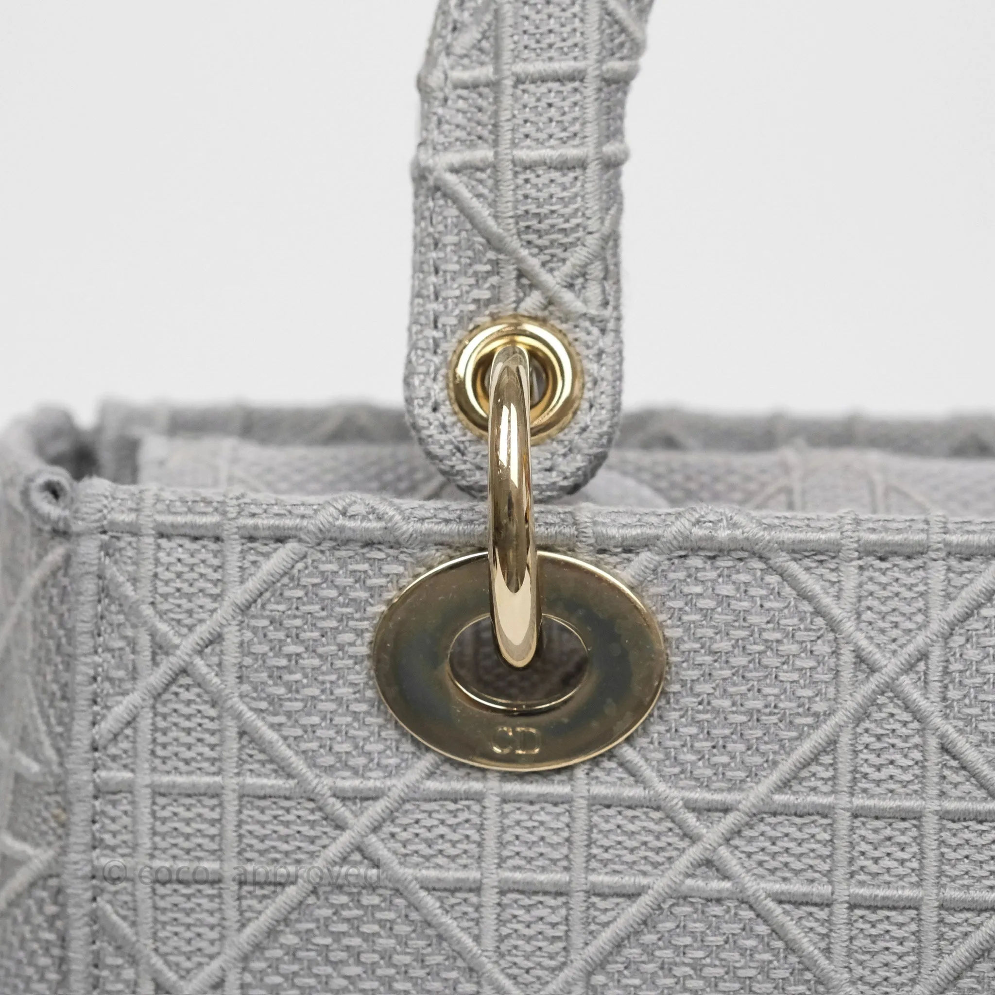 Dior Medium Lady D-Lite Bag Gray Cannage Embroidery Gold Hardware