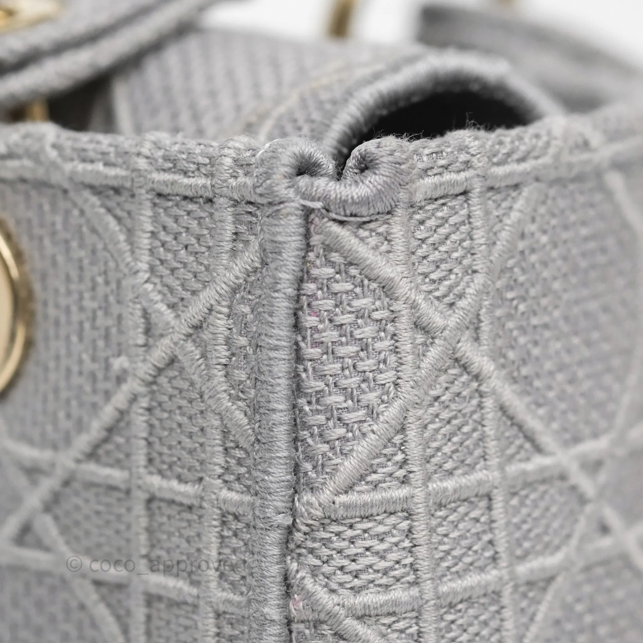 Dior Medium Lady D-Lite Bag Gray Cannage Embroidery Gold Hardware