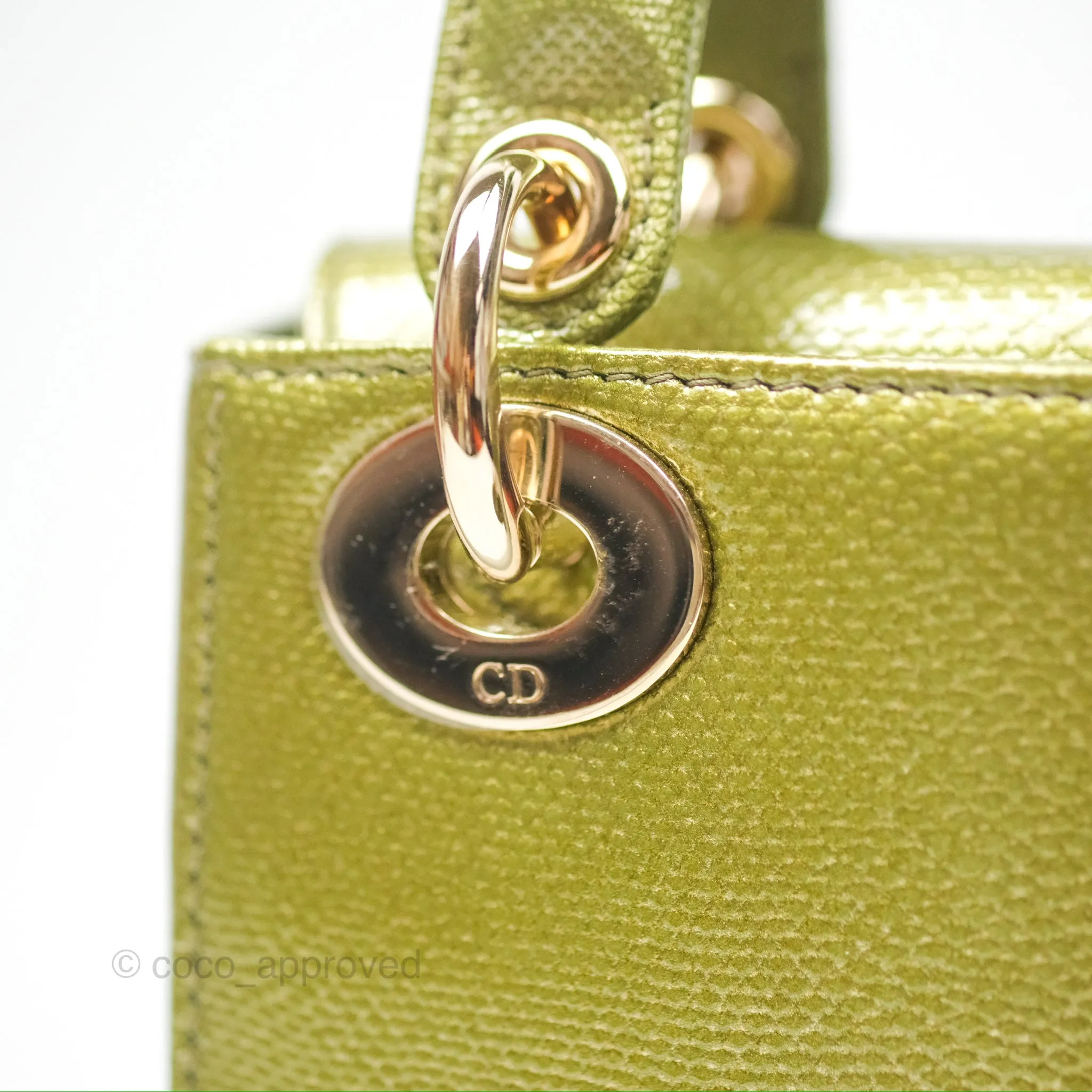Dior Mini Lady Dior Green Metallic Lizard Gold Hardware