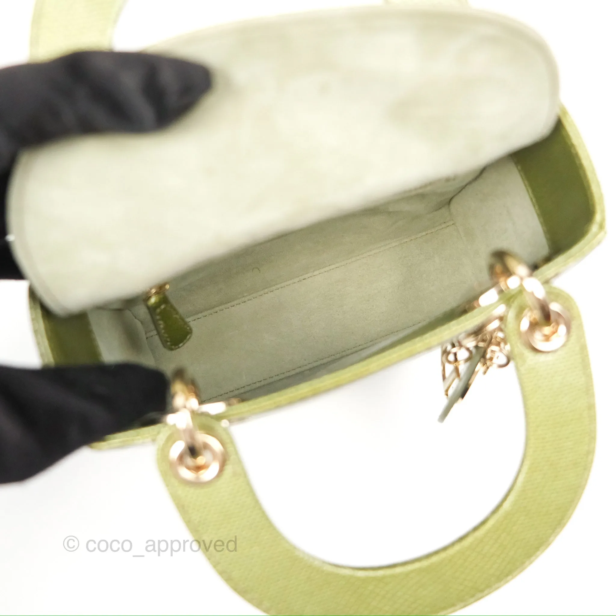 Dior Mini Lady Dior Green Metallic Lizard Gold Hardware