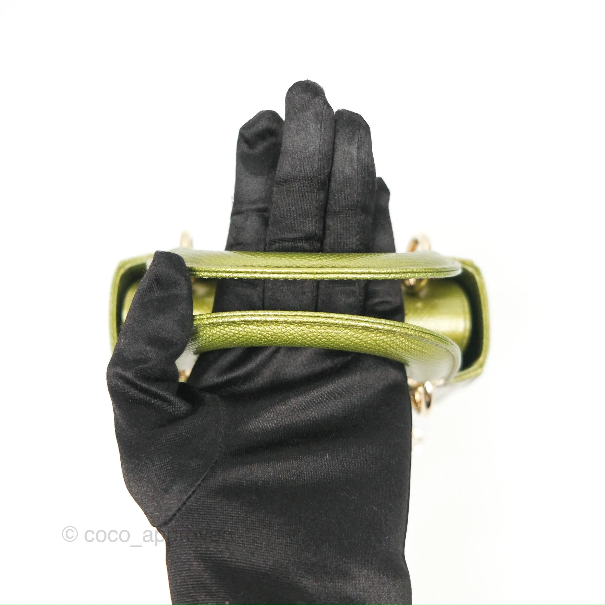 Dior Mini Lady Dior Green Metallic Lizard Gold Hardware