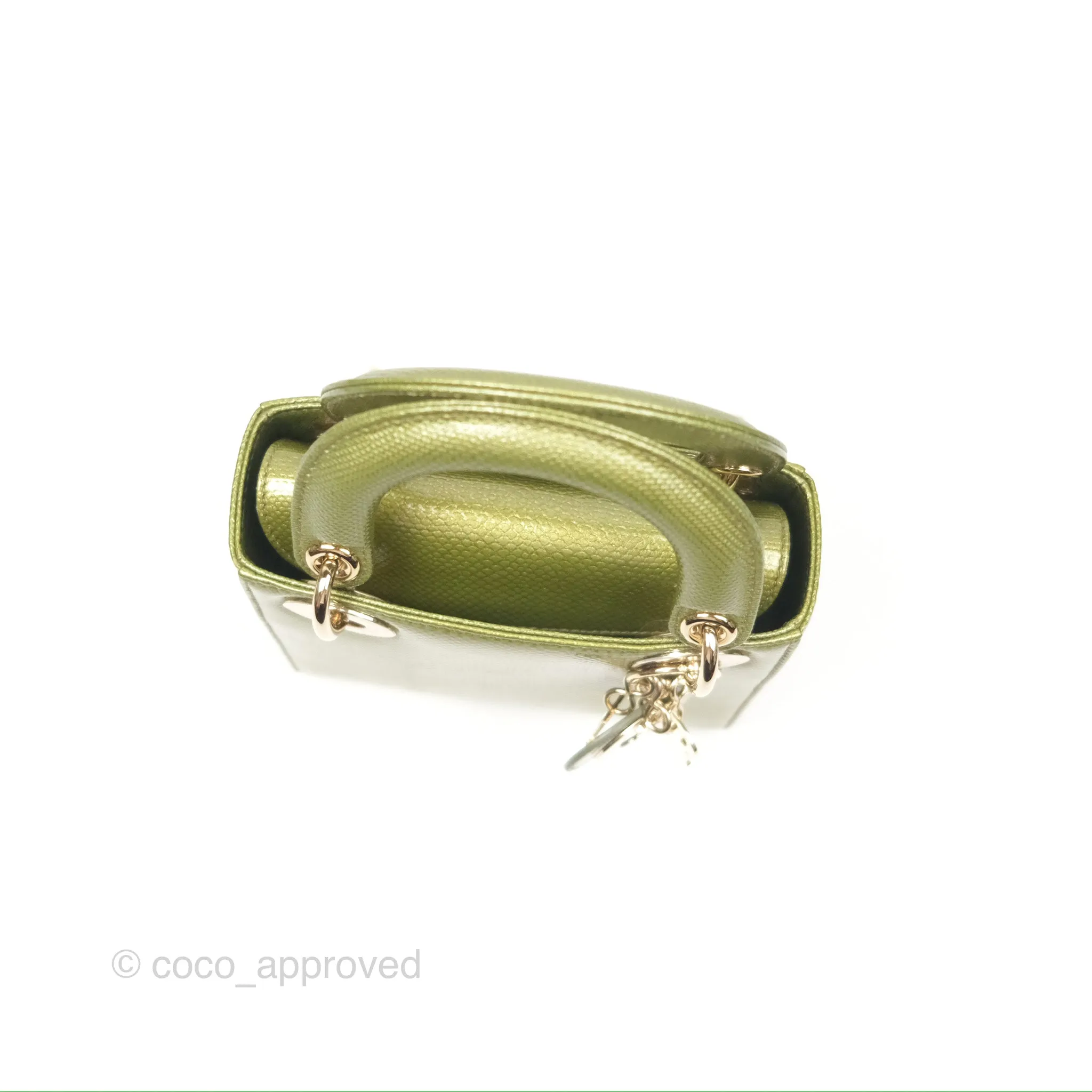 Dior Mini Lady Dior Green Metallic Lizard Gold Hardware