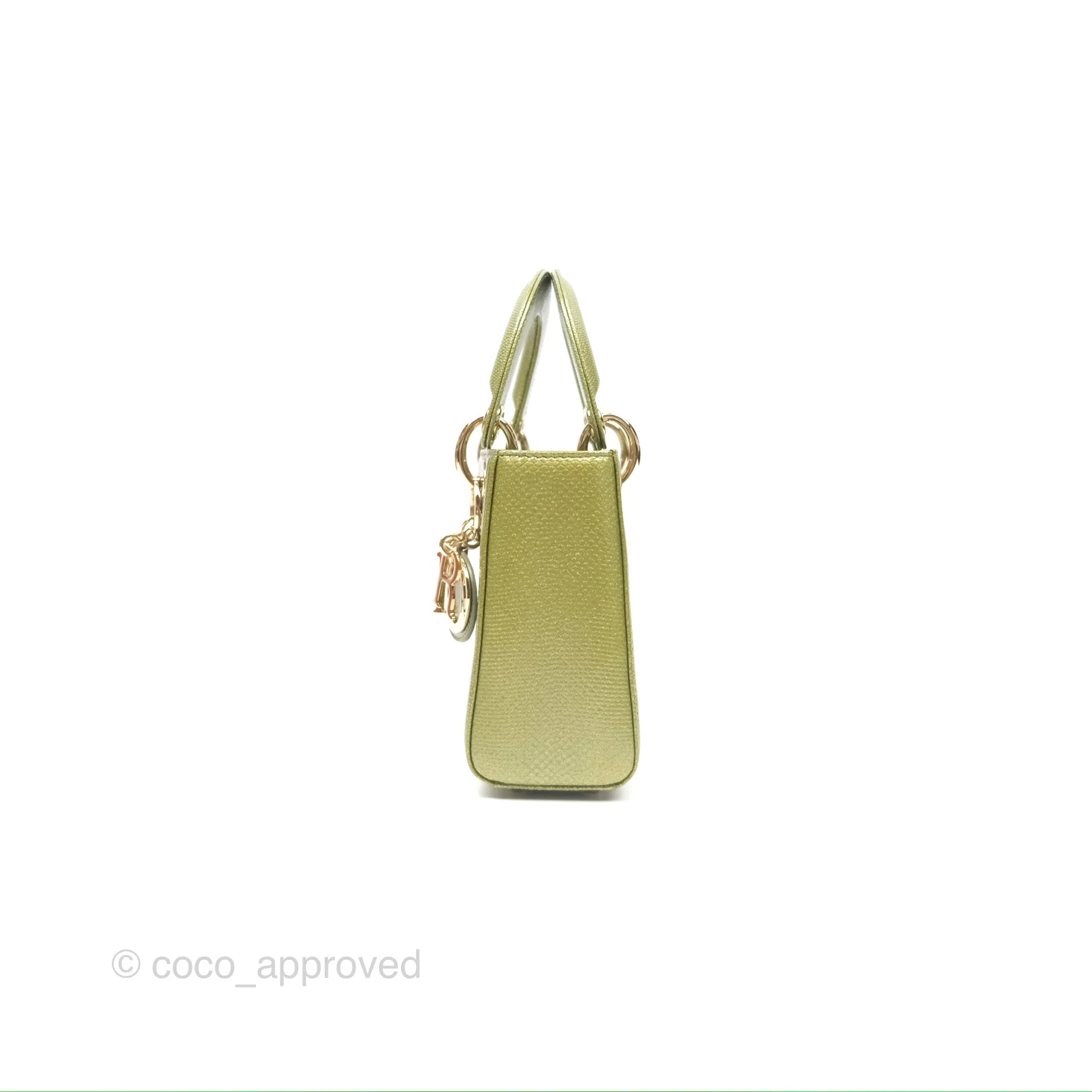 Dior Mini Lady Dior Green Metallic Lizard Gold Hardware