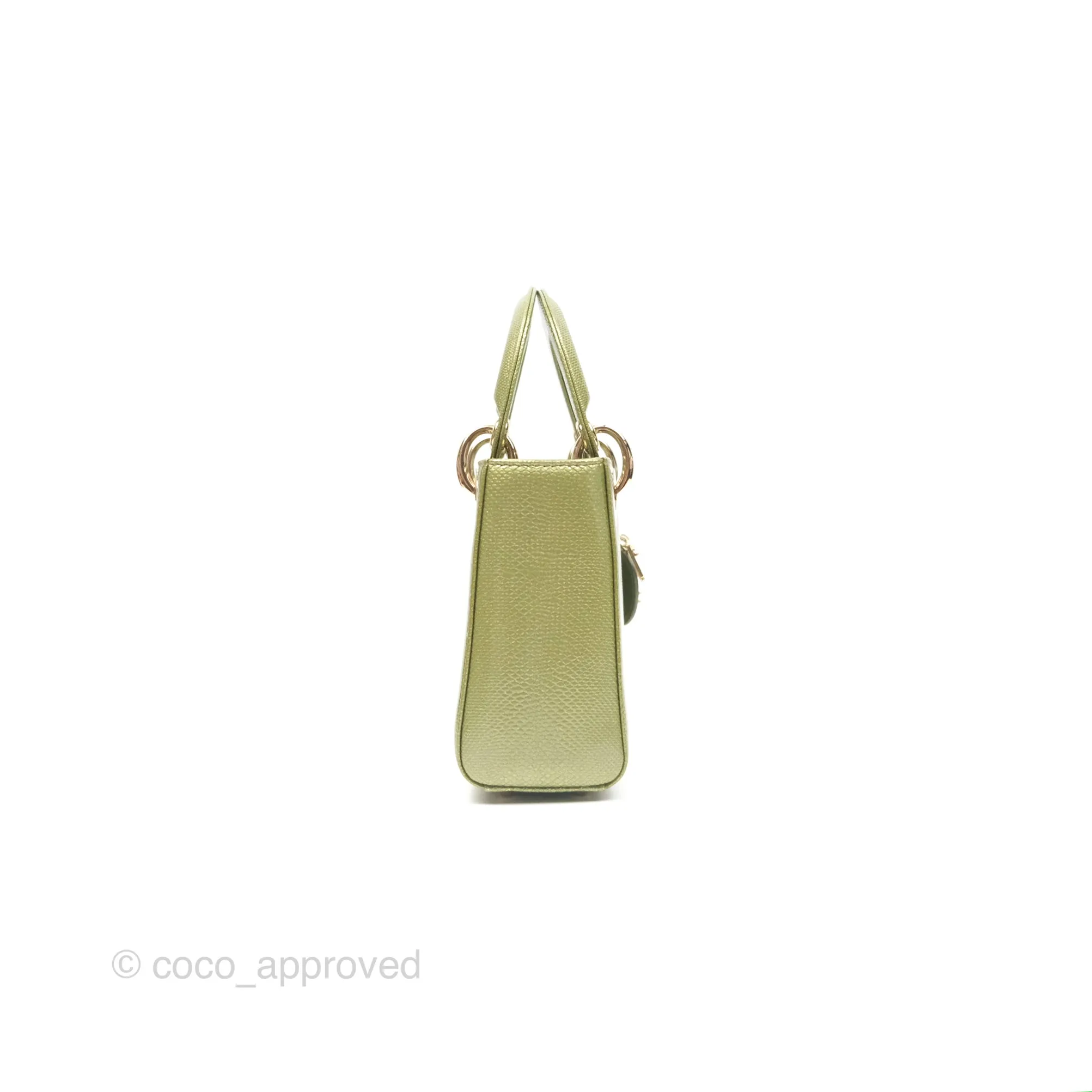 Dior Mini Lady Dior Green Metallic Lizard Gold Hardware