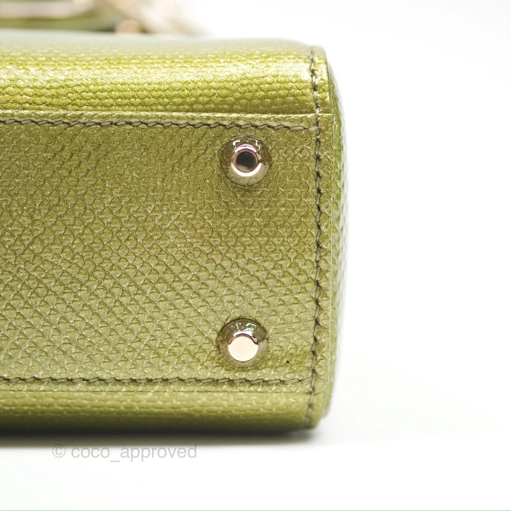 Dior Mini Lady Dior Green Metallic Lizard Gold Hardware