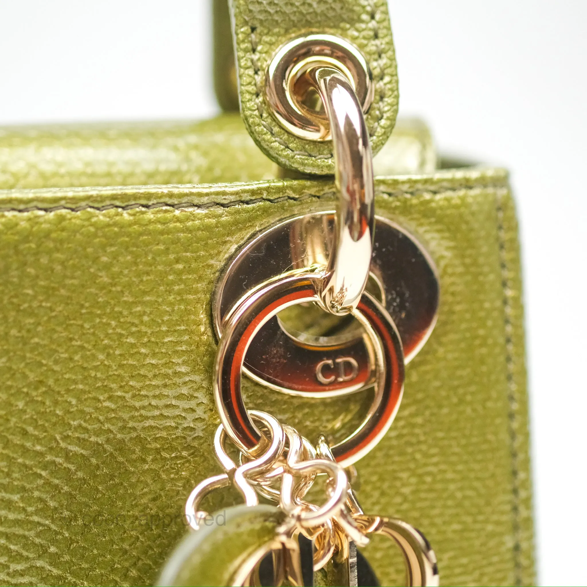 Dior Mini Lady Dior Green Metallic Lizard Gold Hardware