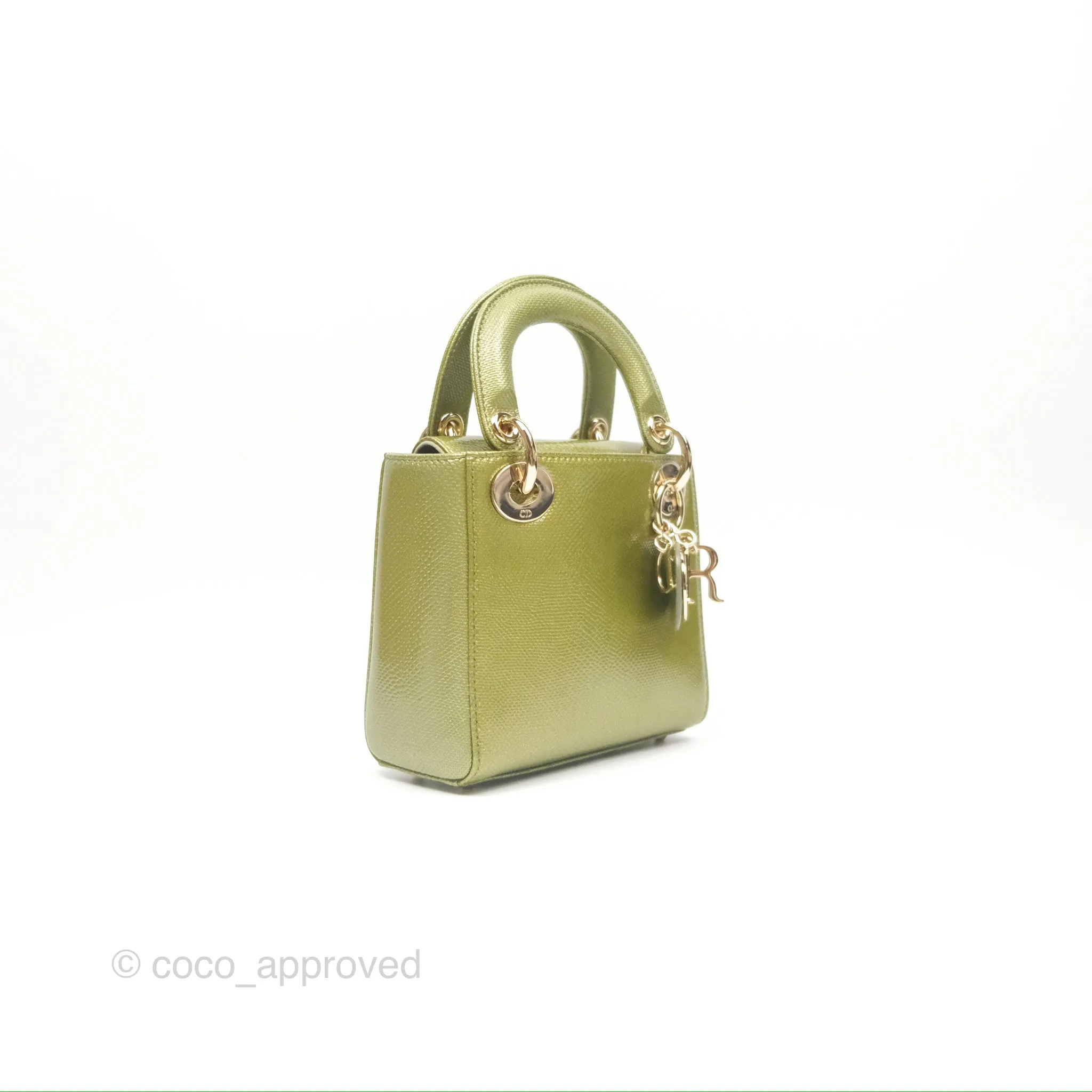 Dior Mini Lady Dior Green Metallic Lizard Gold Hardware