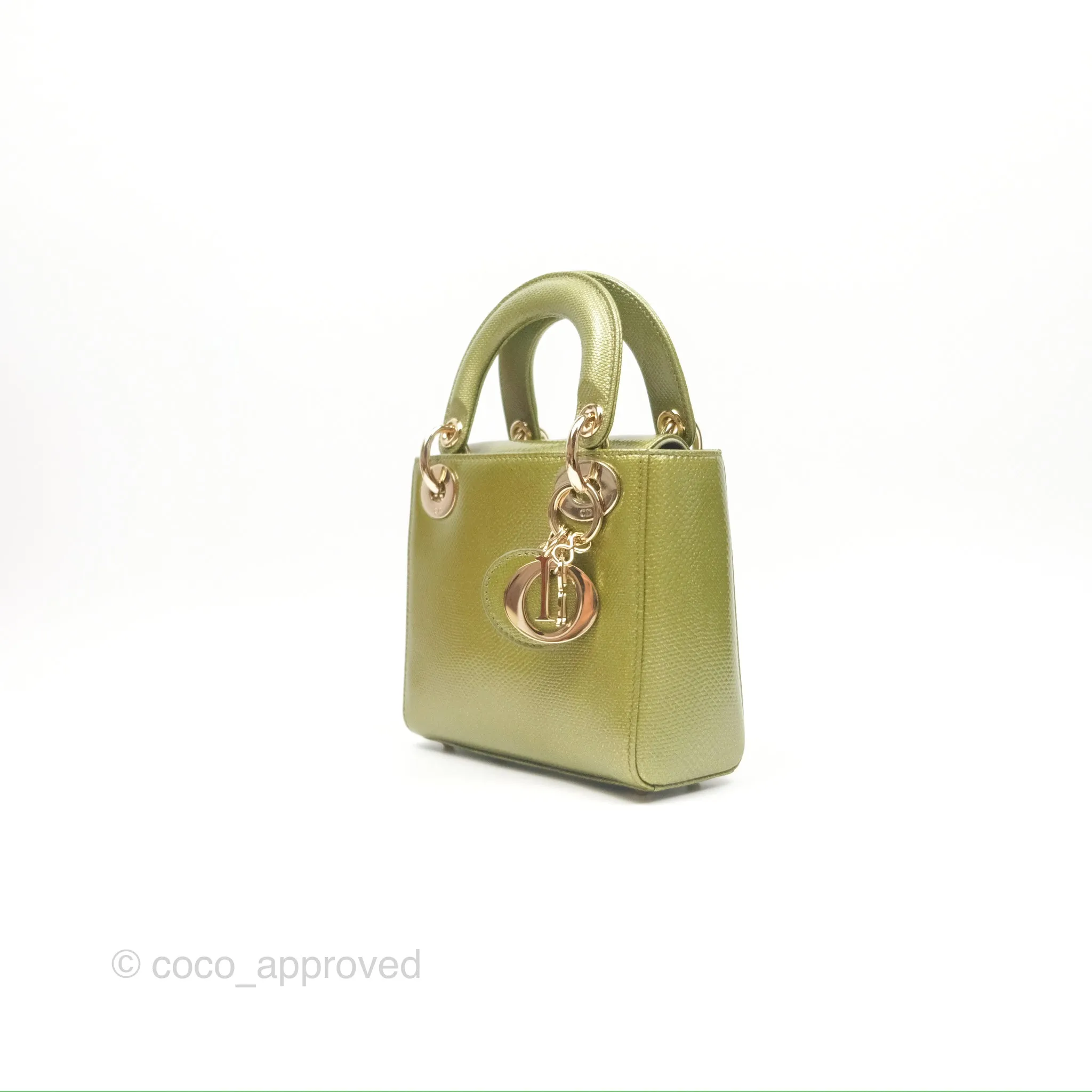 Dior Mini Lady Dior Green Metallic Lizard Gold Hardware