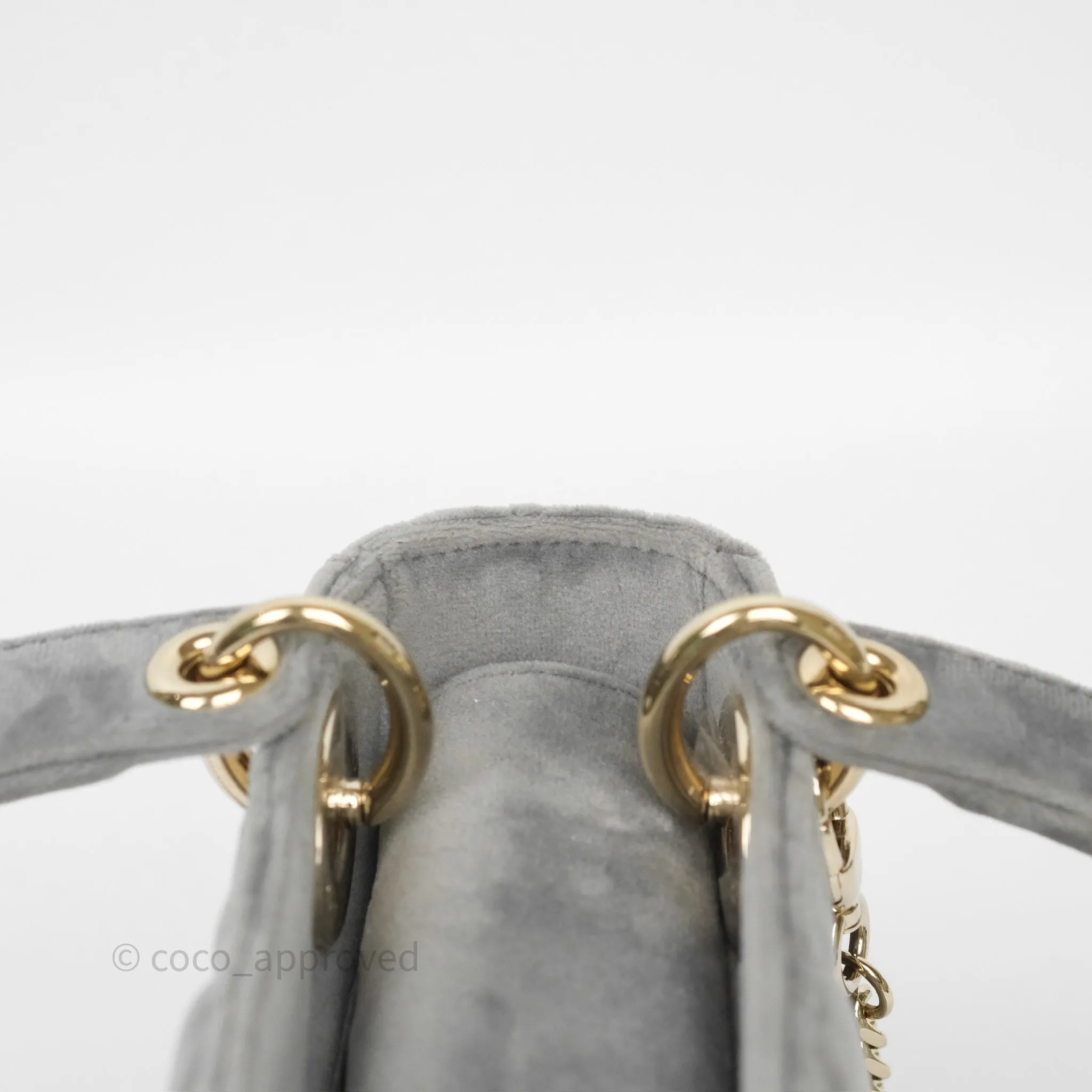 Dior Mini Lady Dior Grey Velvet Cannage Crystal Charms Gold Hardware
