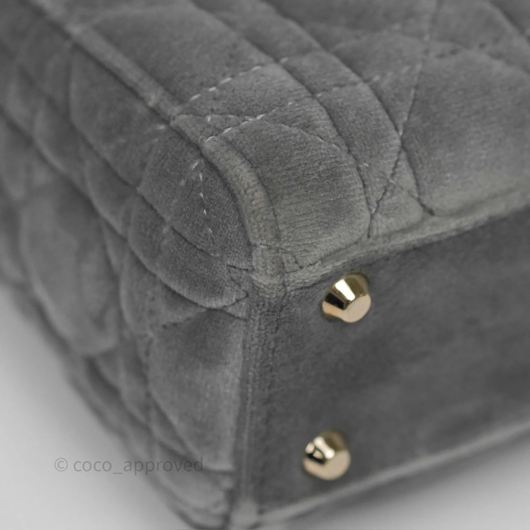Dior Mini Lady Dior Grey Velvet Cannage Crystal Charms Gold Hardware