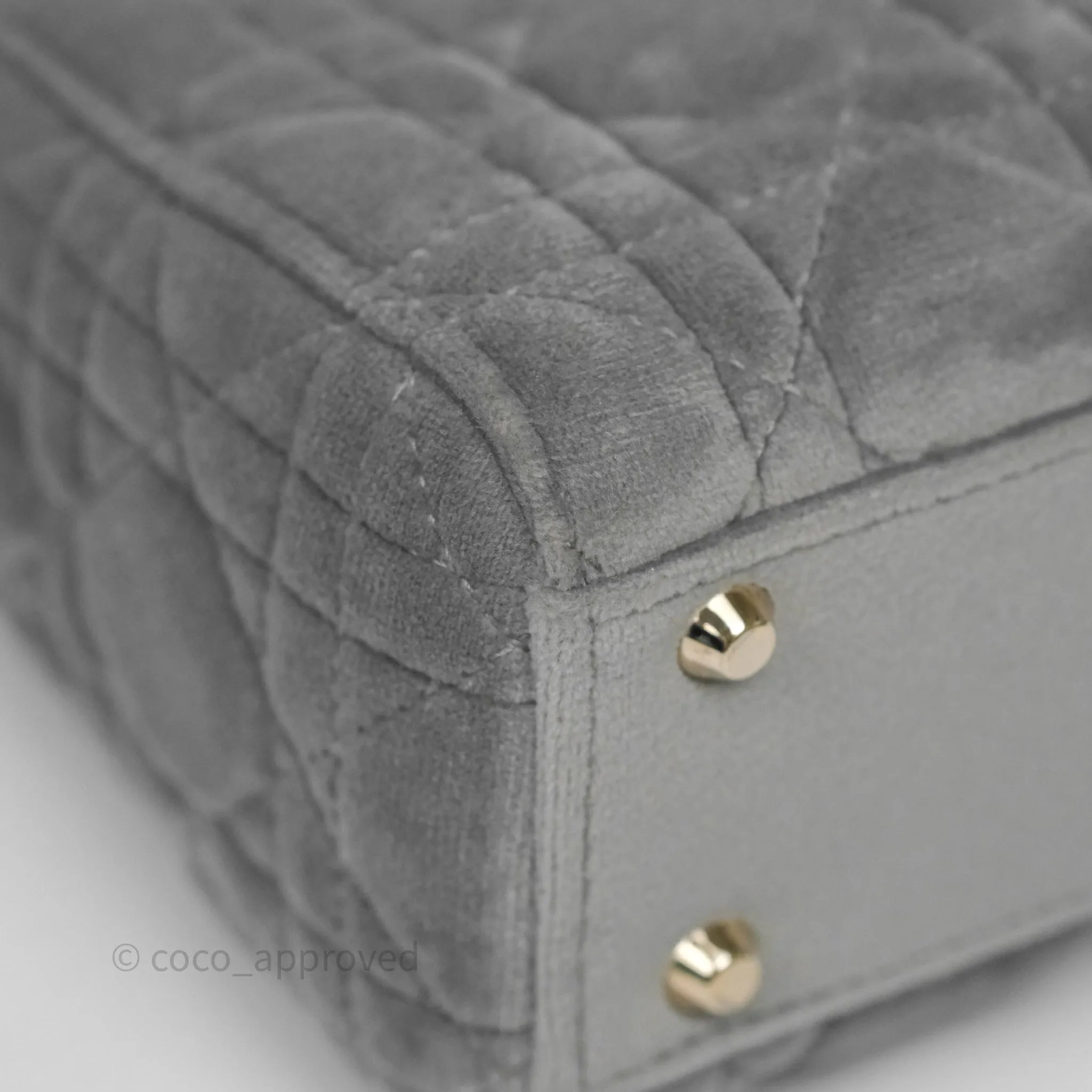 Dior Mini Lady Dior Grey Velvet Cannage Crystal Charms Gold Hardware