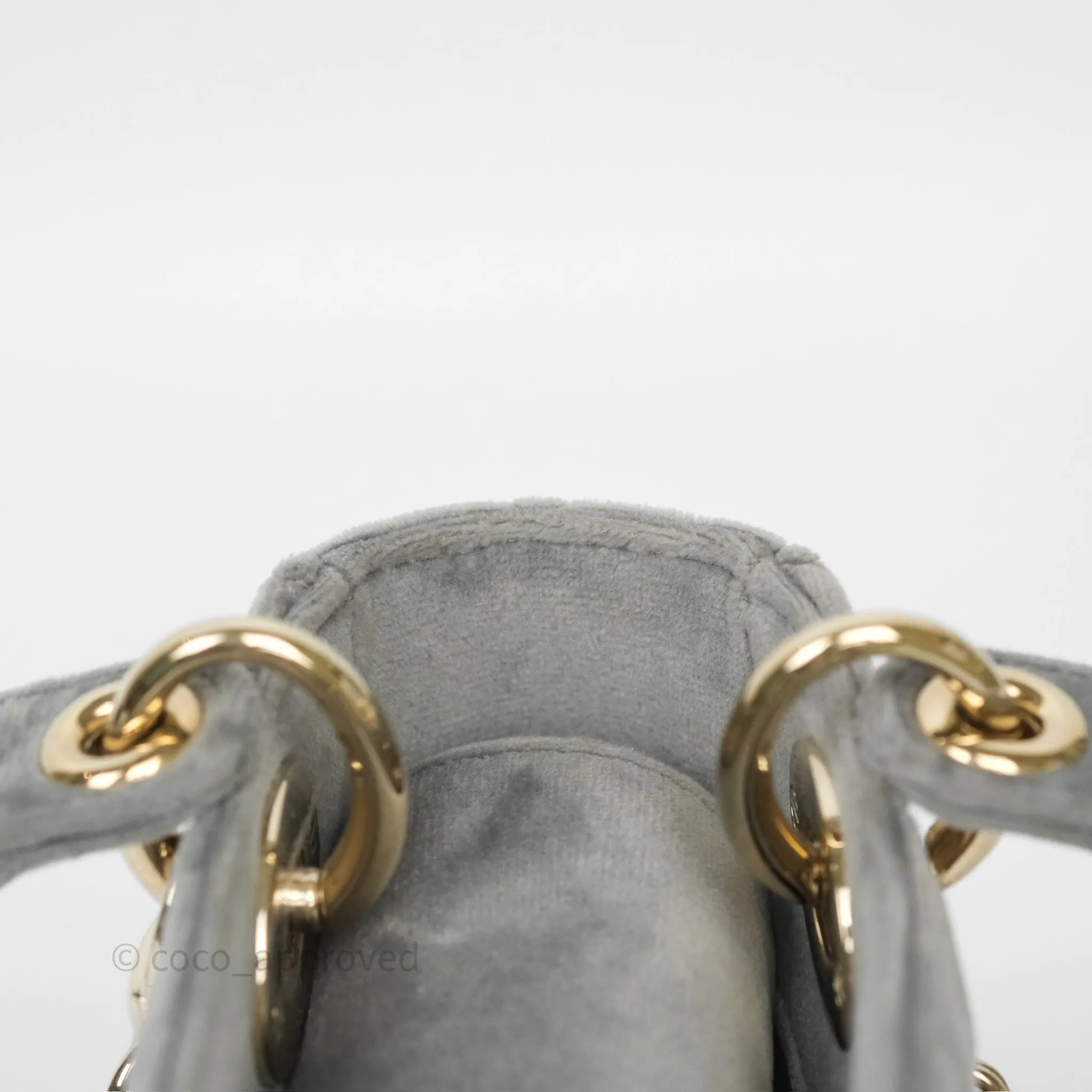 Dior Mini Lady Dior Grey Velvet Cannage Crystal Charms Gold Hardware