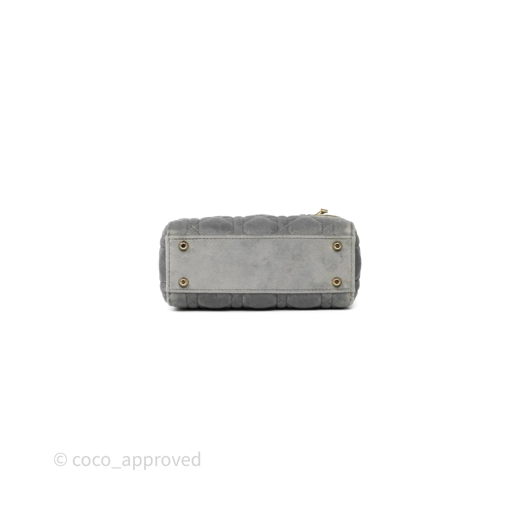Dior Mini Lady Dior Grey Velvet Cannage Crystal Charms Gold Hardware