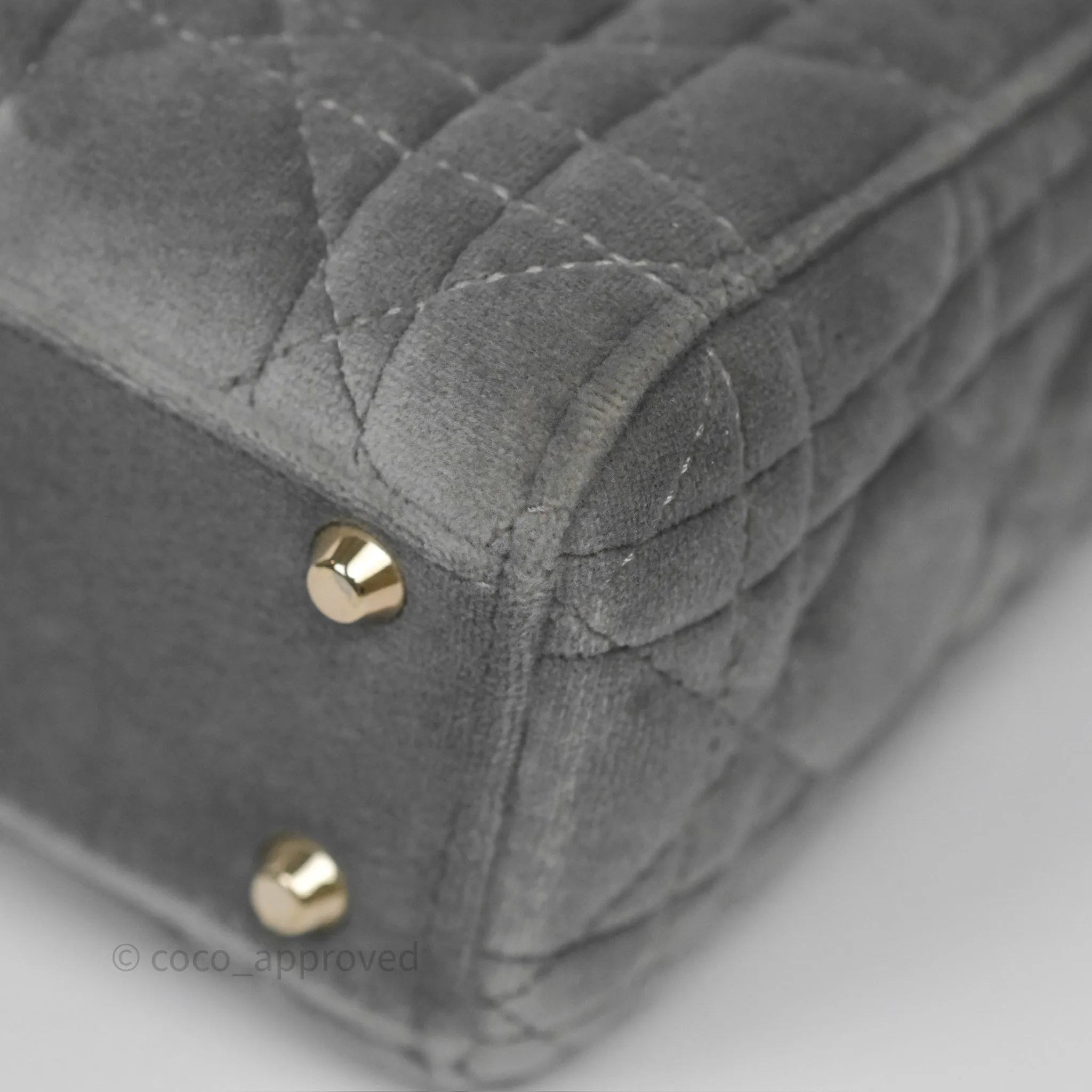 Dior Mini Lady Dior Grey Velvet Cannage Crystal Charms Gold Hardware